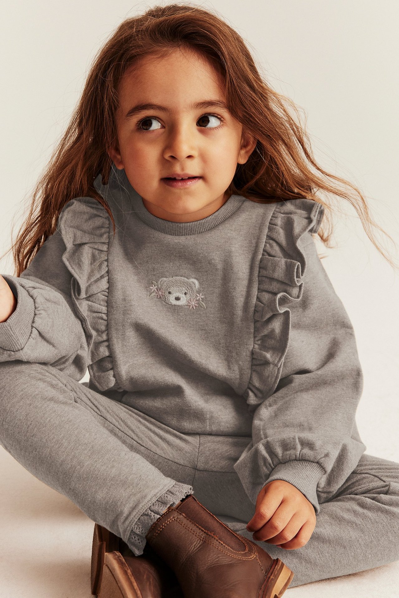 Sweatshirt with frills - Brown mélange - 3