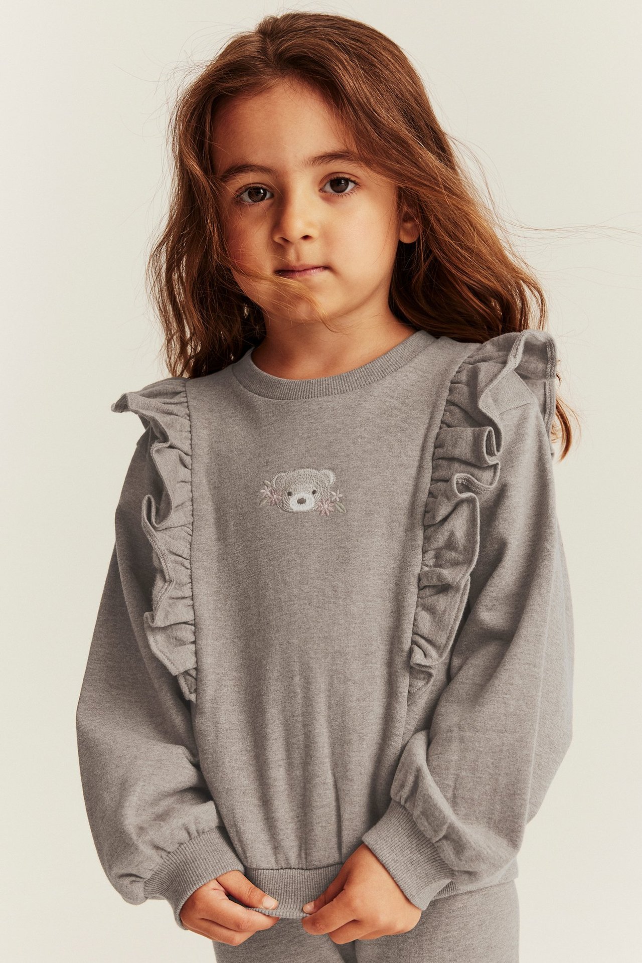 Sweatshirt with frills - Brown mélange - 1