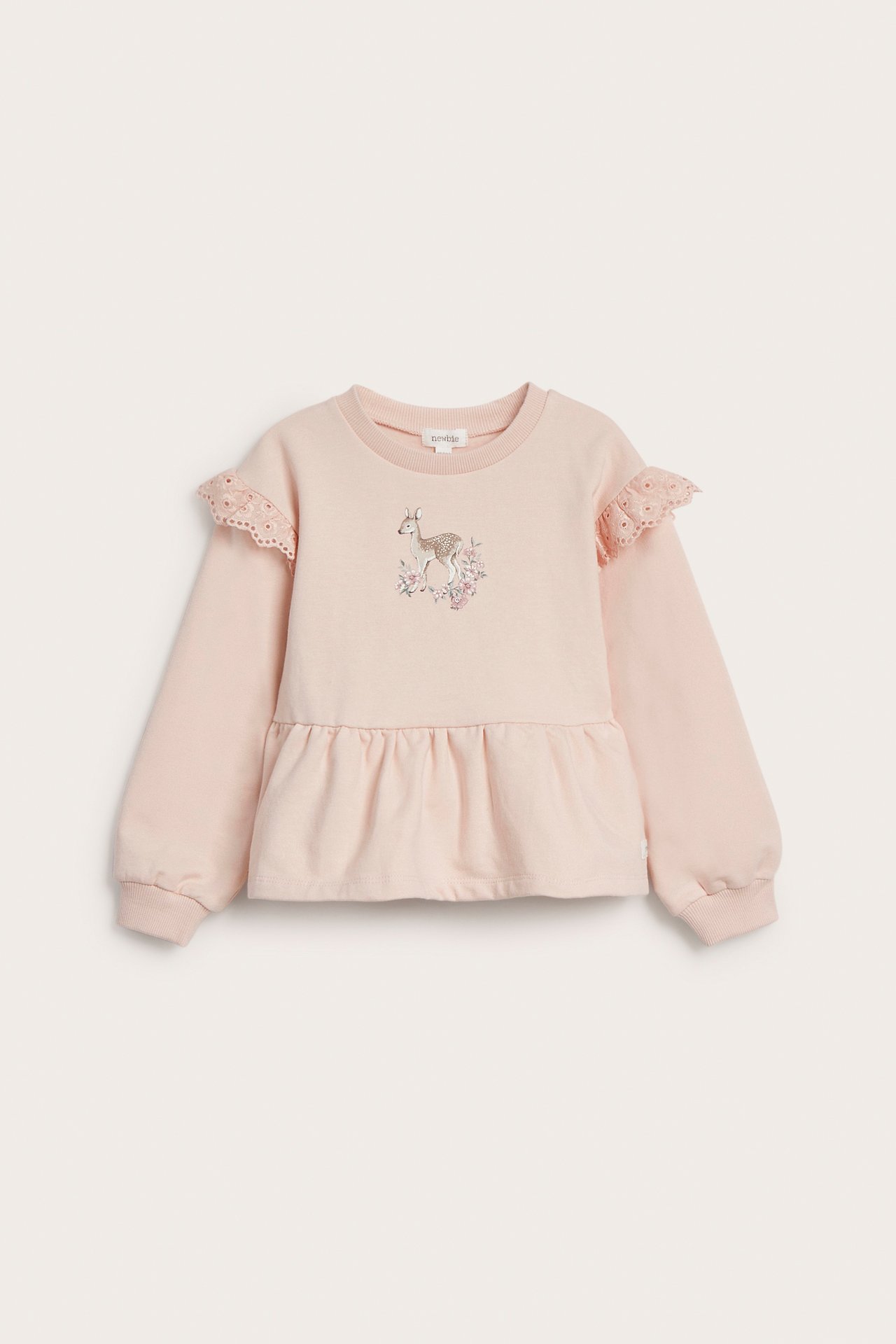 Sweatshirt mit Spitzenrüsche - Hellrosa - 2