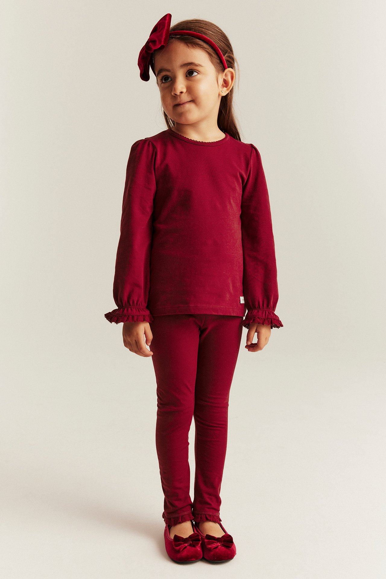 Leggings with lace frill - Red - 1