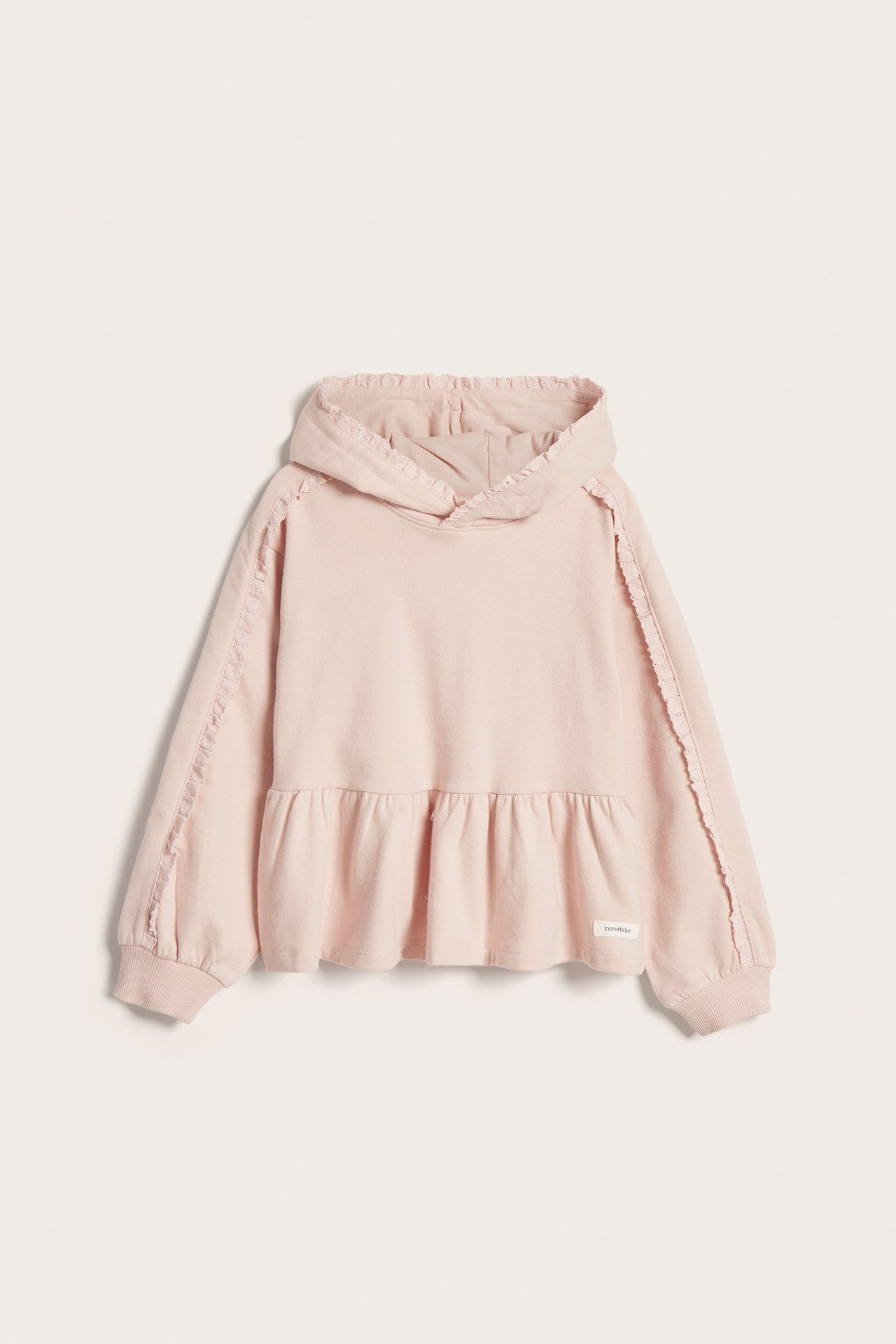 Sweatshirt mit Kapuze und Spitze - Hellrosa - 1