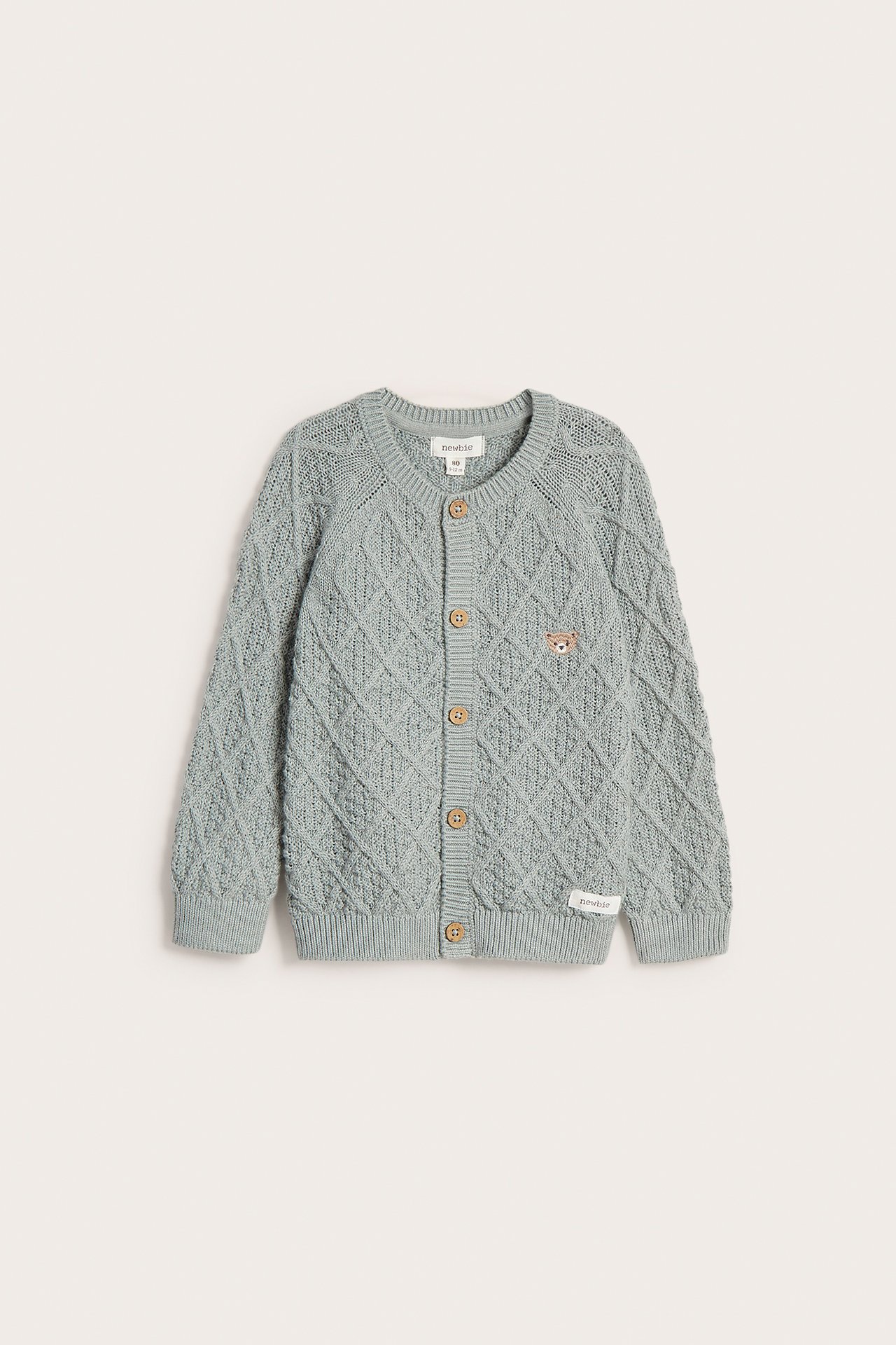 Knitted cardigan with teddy bear motif - Light green - 1