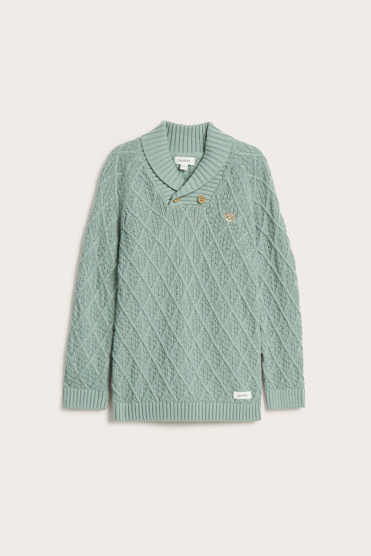 Strickpullover mit Teddybär - Hellgrün - 1