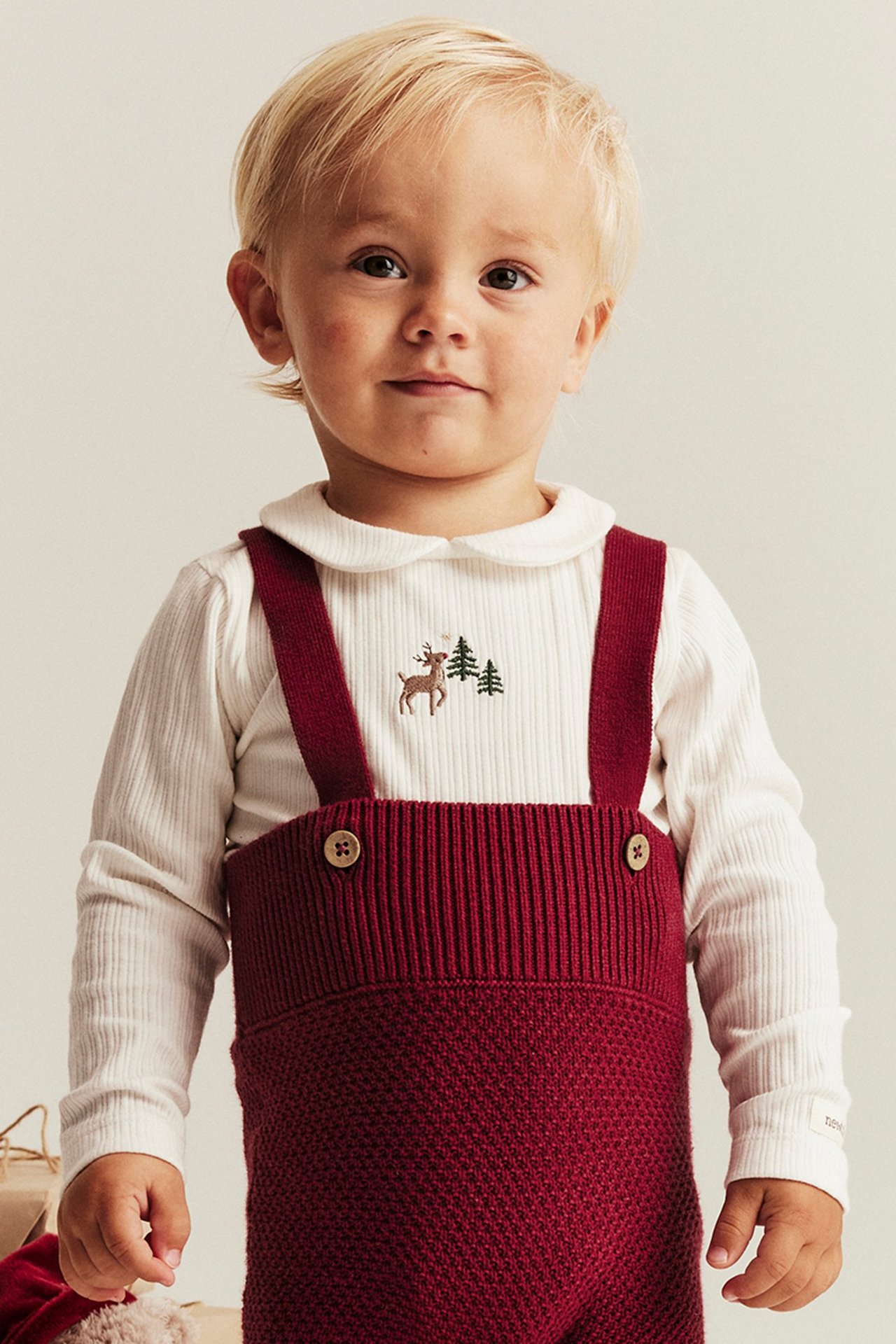 Ribbed Christmas bodysuit with collar