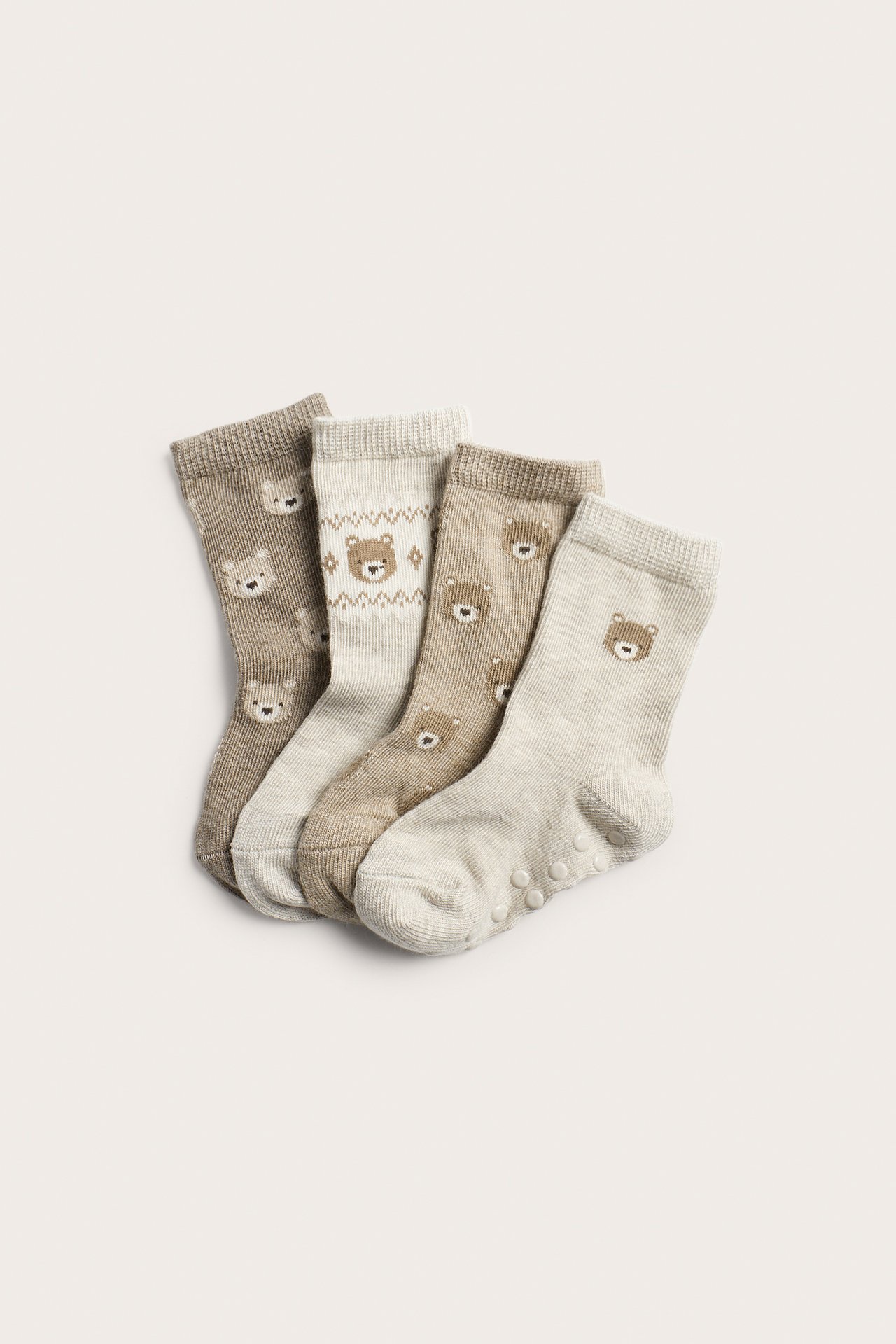 Teddy bear motif socks (4-pack) - Beige mélange - 1
