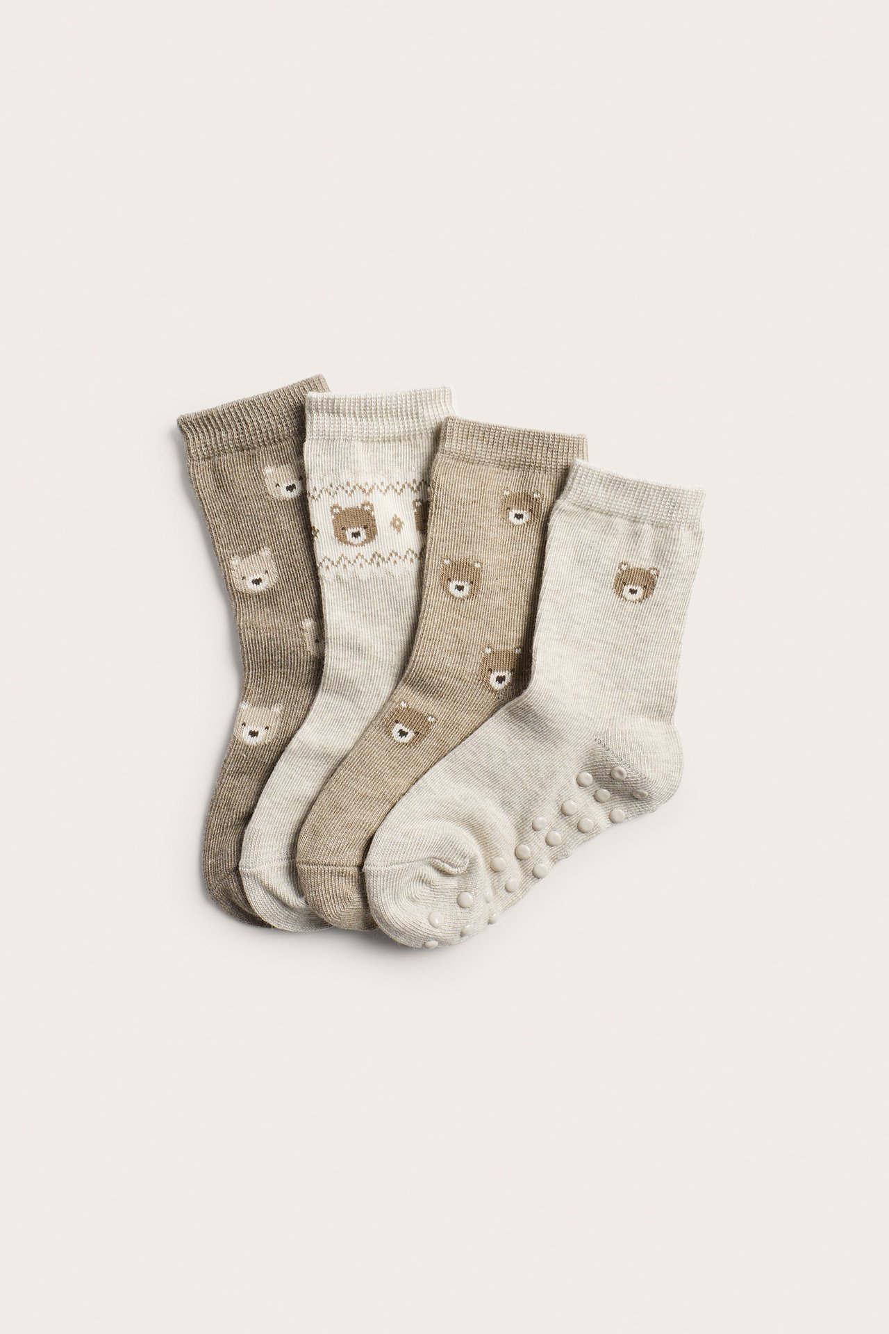 4er-Pack Socken mit Teddybären - Beige meliert - 1