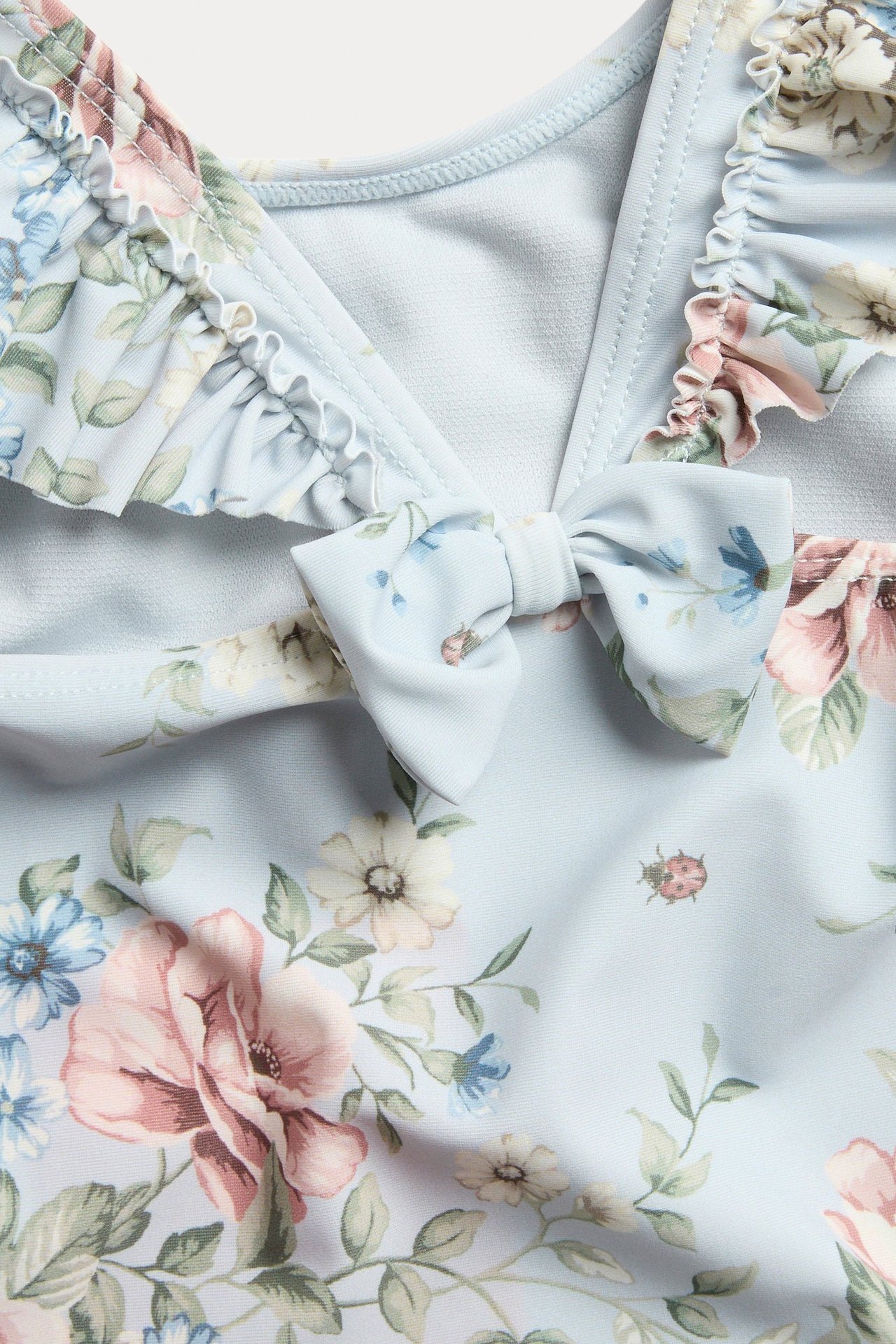 Badeanzug mit Blumenmuster und Schleife - Hellblau - 2