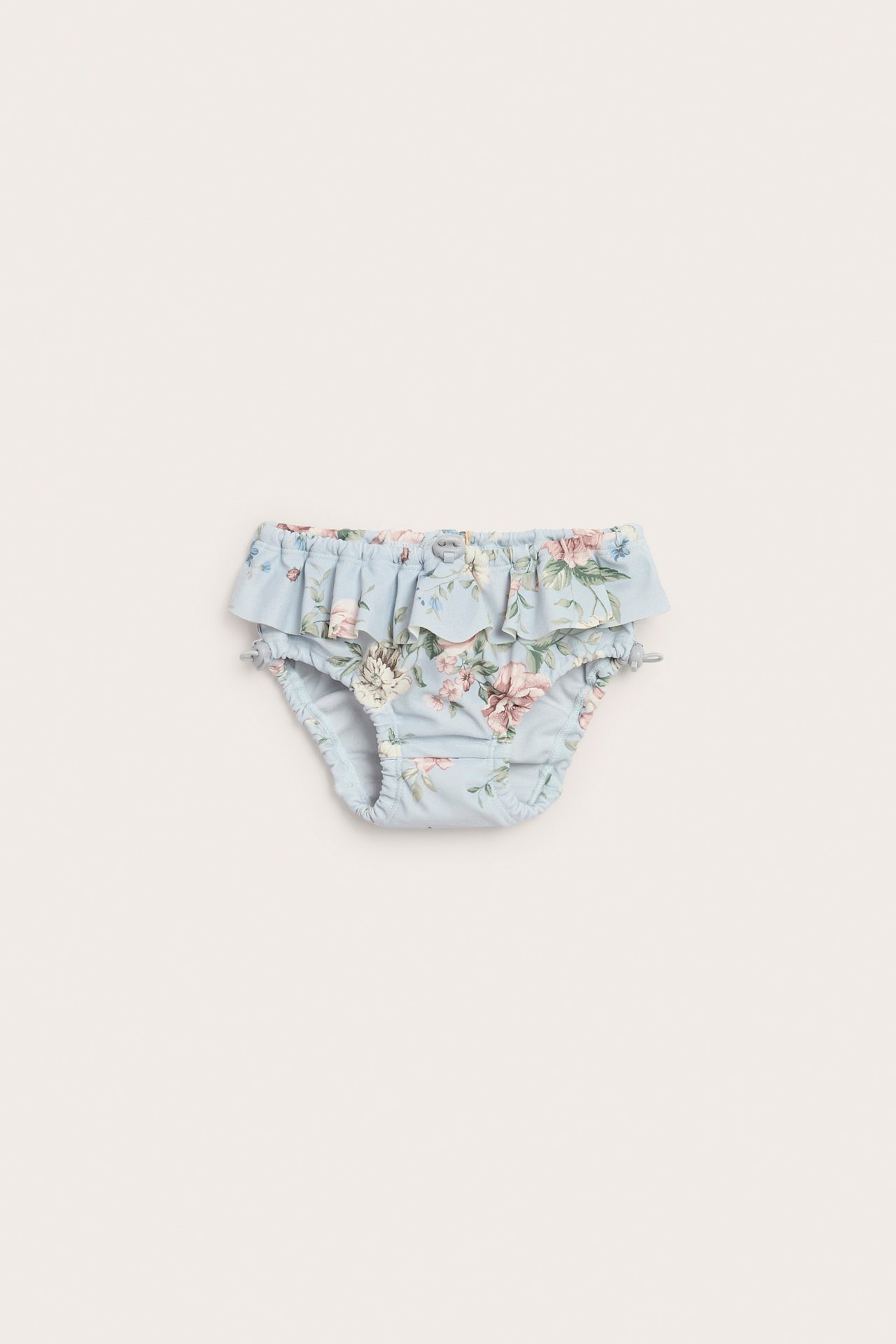 Floral swim trunks with frill - Light blue - 1