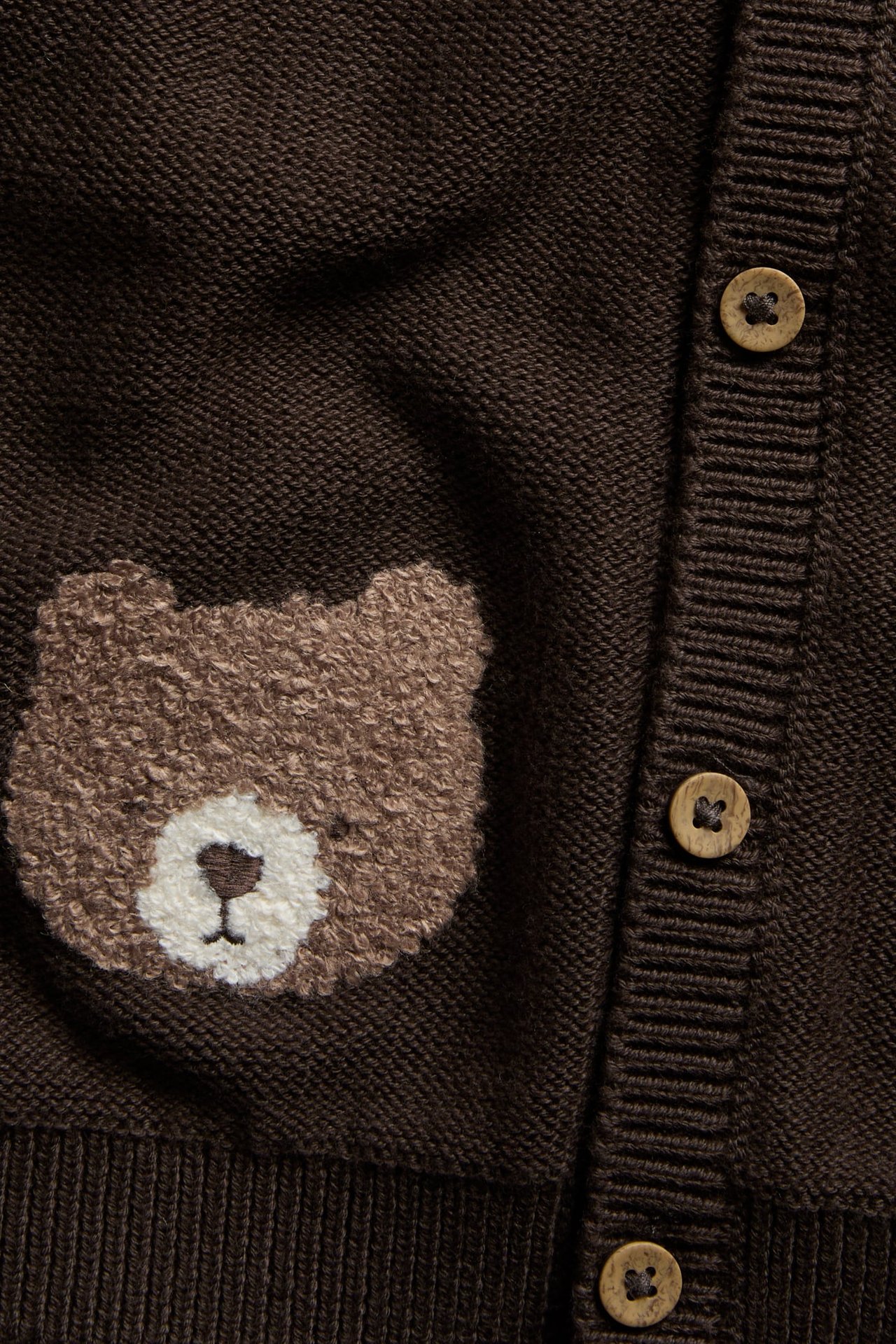 Strickjacke mit Teddybär-Stickerei - Dunkelbraun - 3