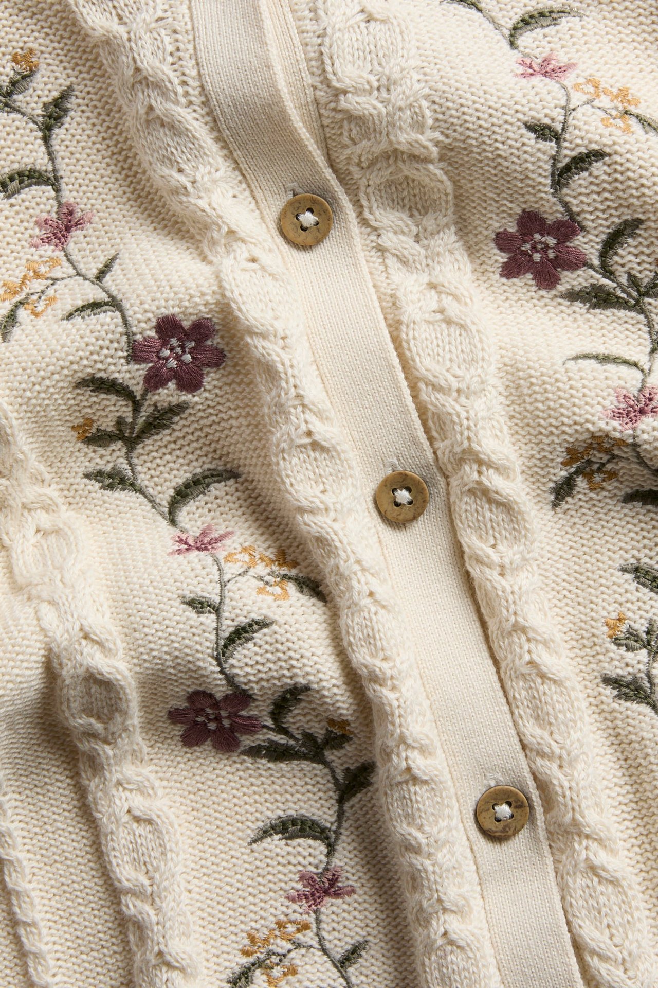 Knitted cardigan with embroidery - Light beige - 5