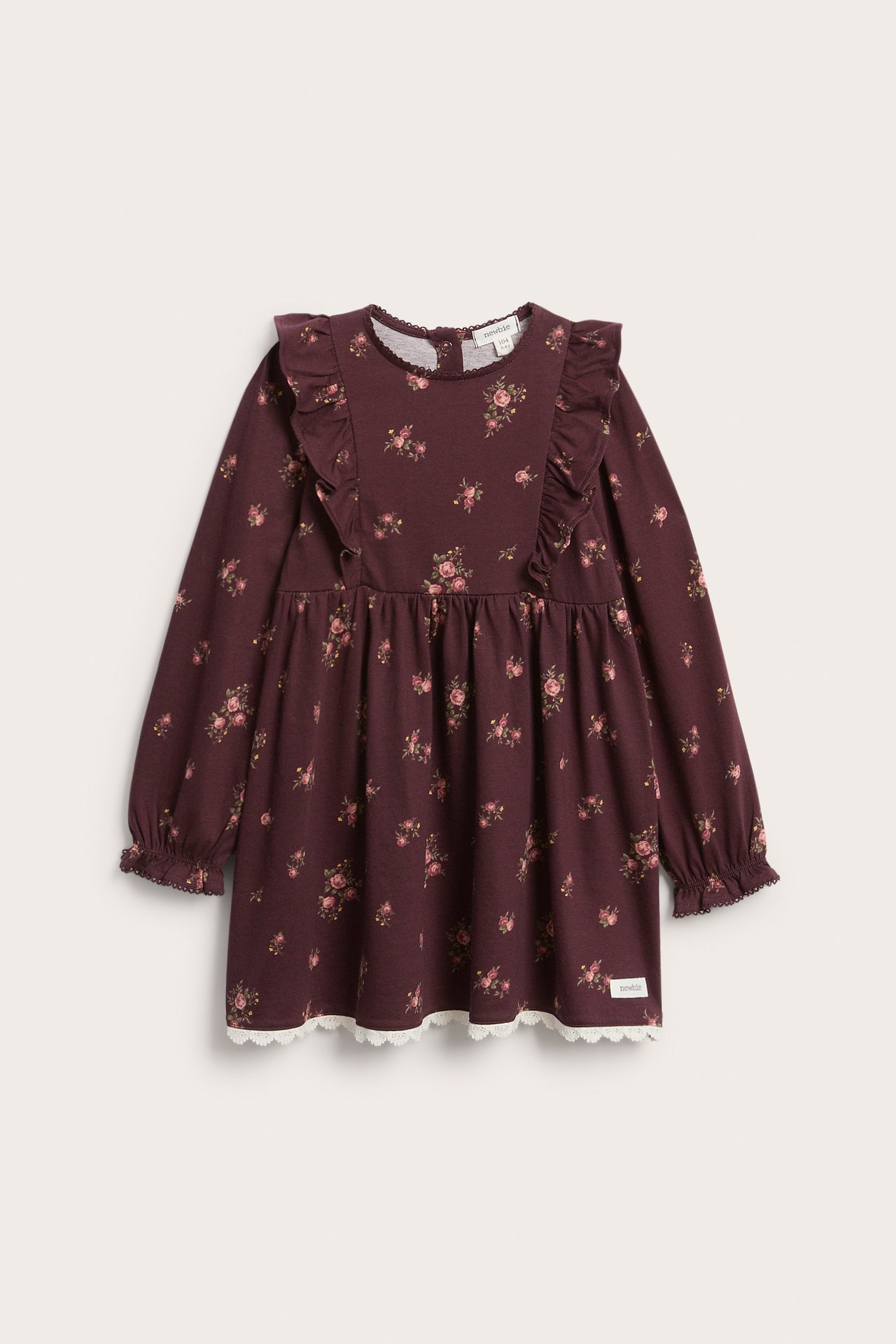 Geblümtes Jerseykleid - Weinrot - 1
