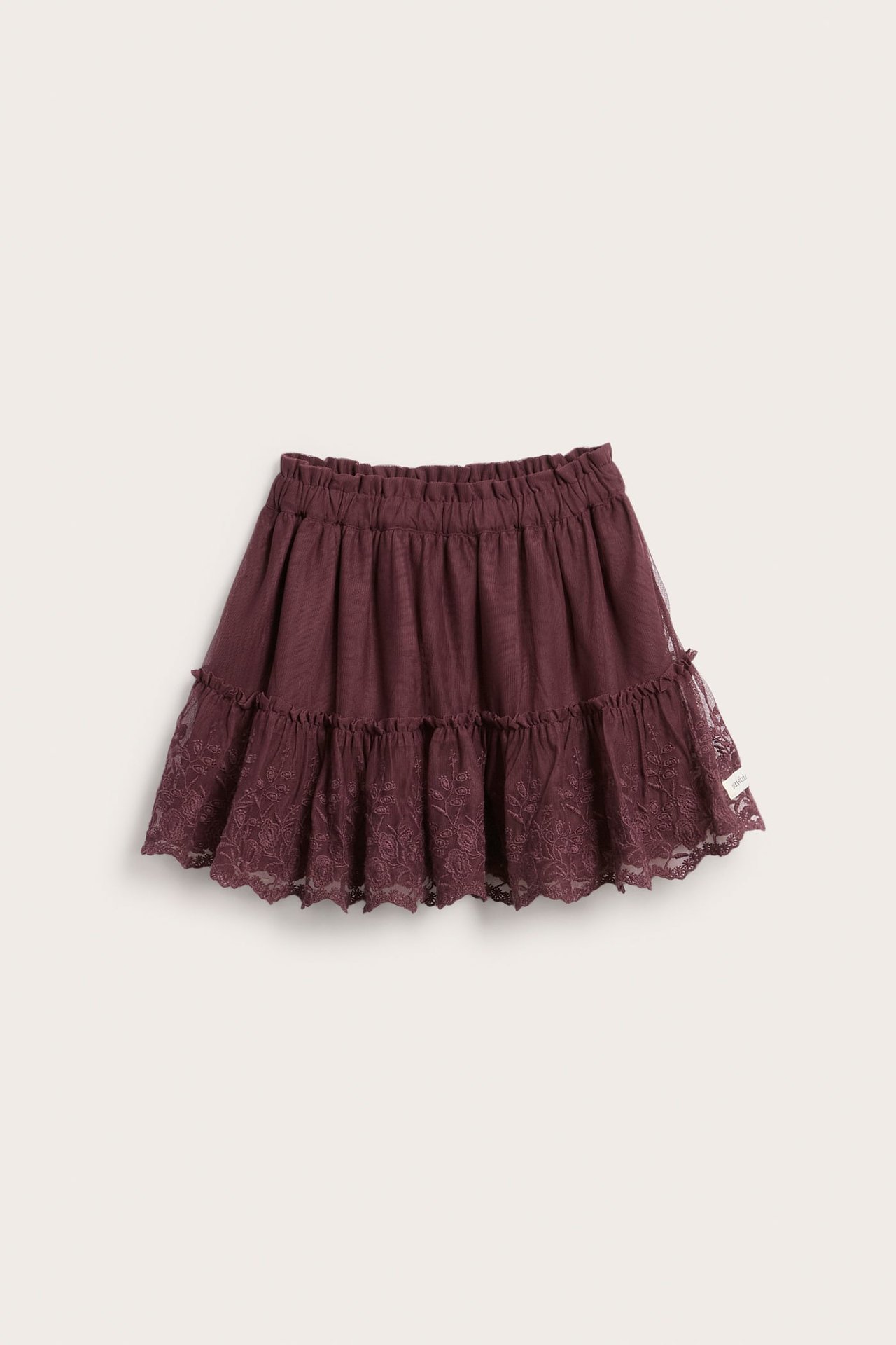 Mesh skirt with embroidery - Wine red - 1