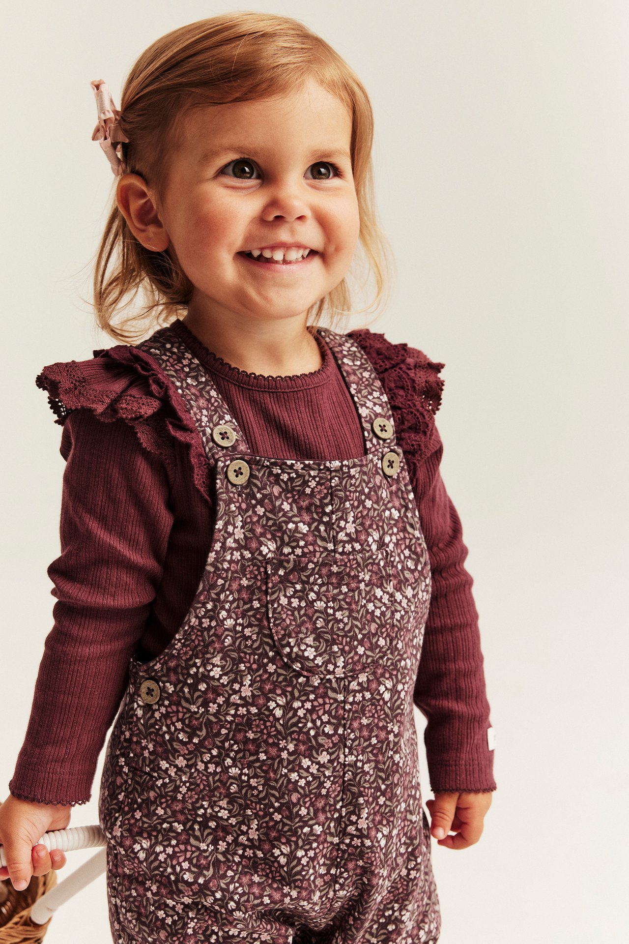 Small-floral dungarees - Wine red - 4