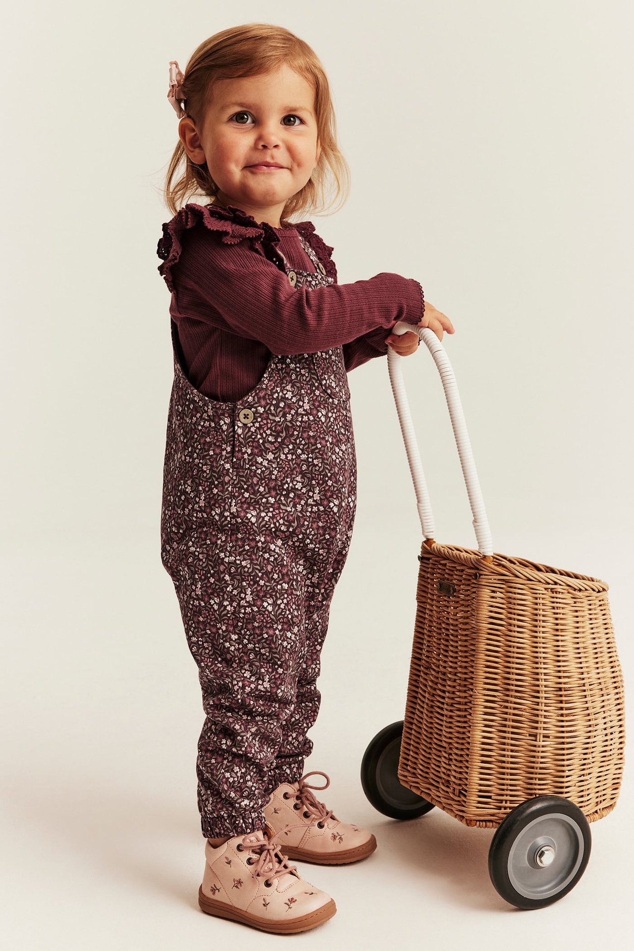 Small-floral dungarees - Wine red - 1