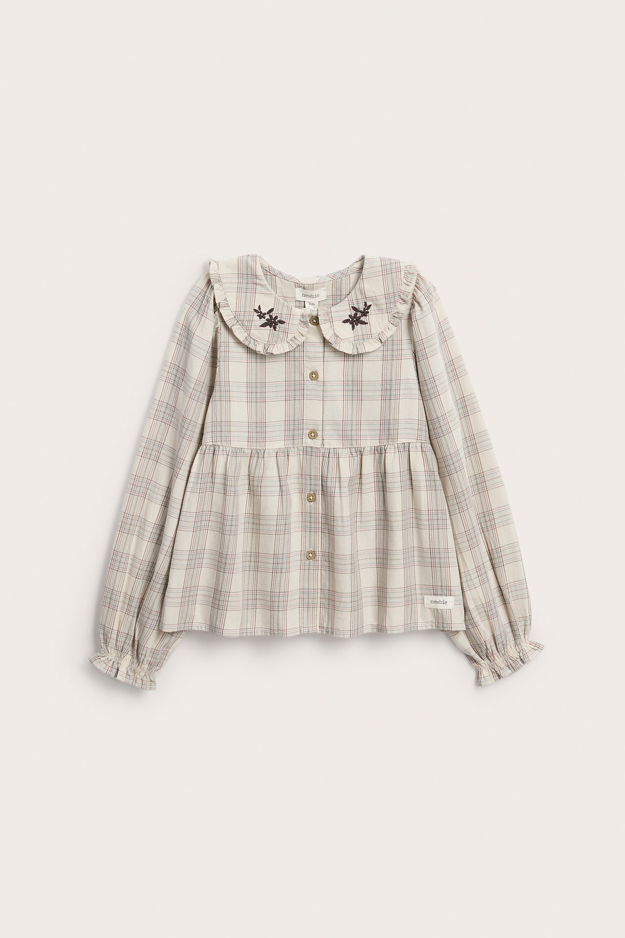 Karierte Bluse mit besticktem Kragen