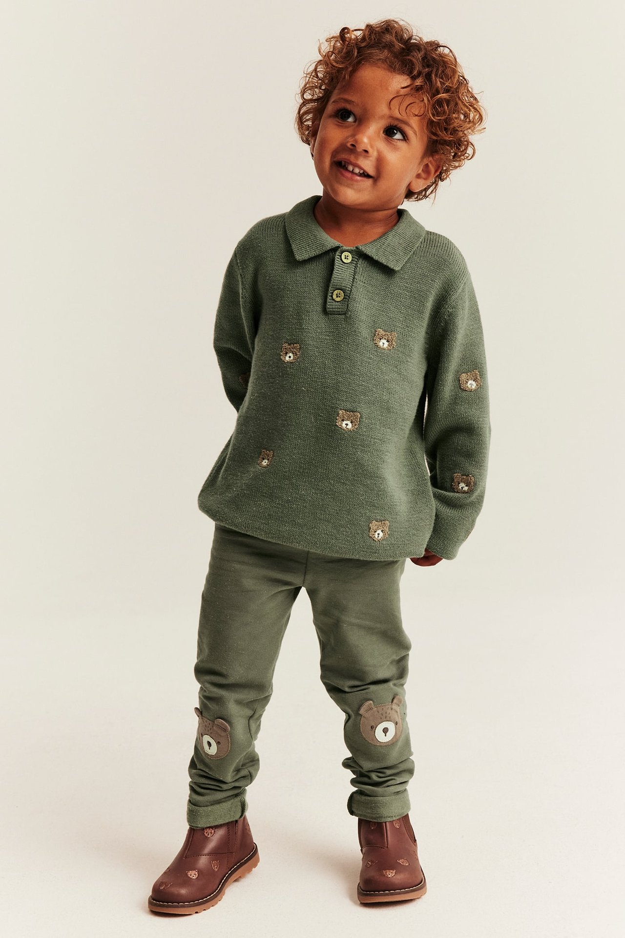 Leggings with bear knees - Dark green - 1