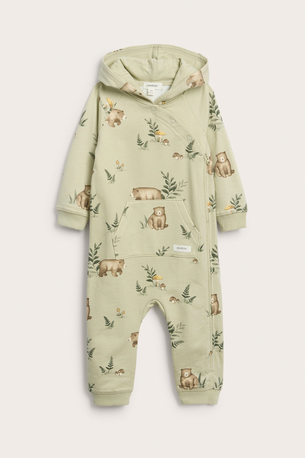 Full-patterned jumpsuit with hood