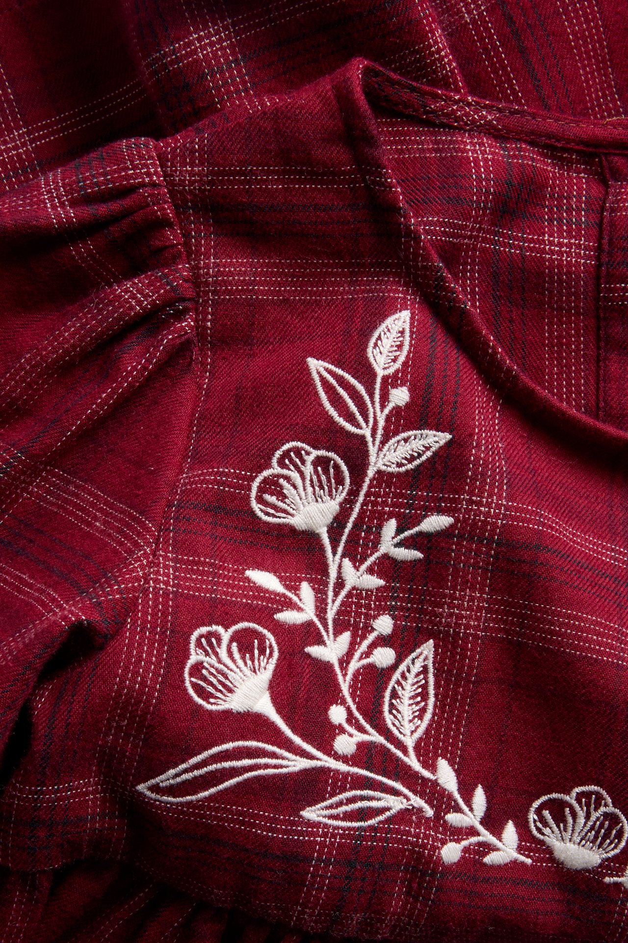 Plaid woven Christmas dress with lace - Red - 1
