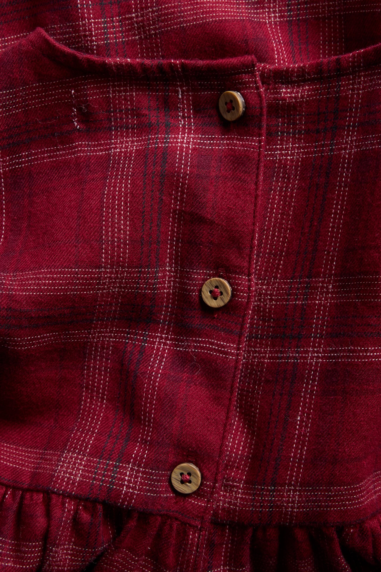 Plaid woven Christmas dress with lace - Red - 2