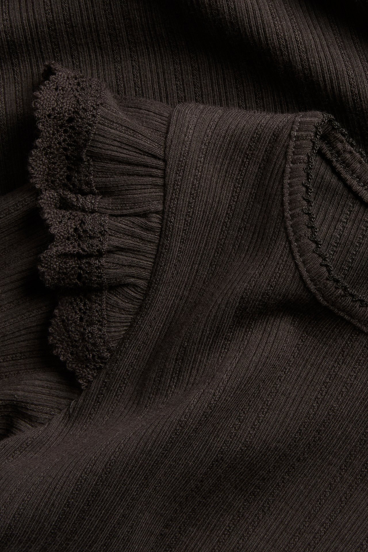 Ribbed bodysuit with frills - Dark brown - 1