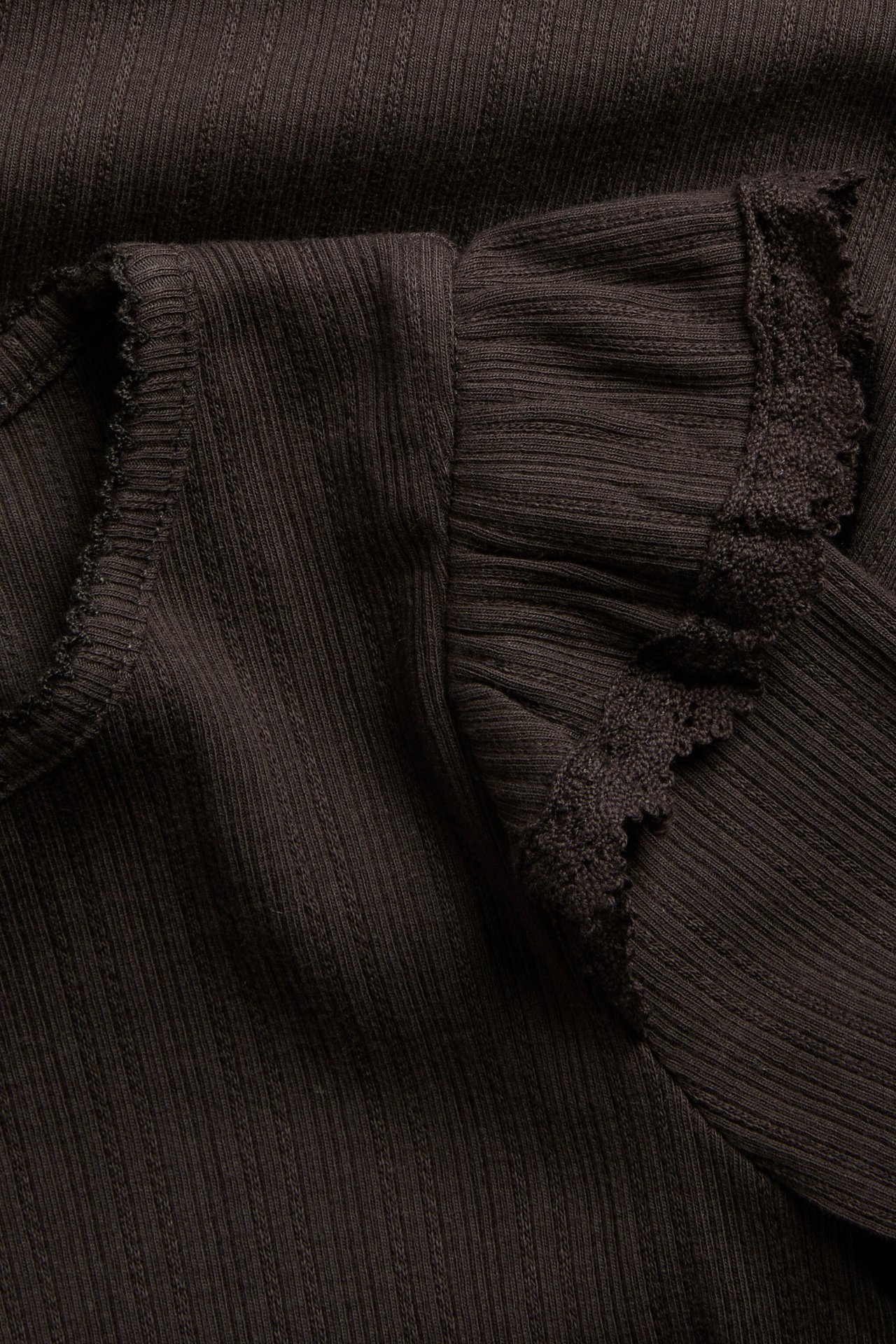 Ribbed top with frills - Dark brown - 1