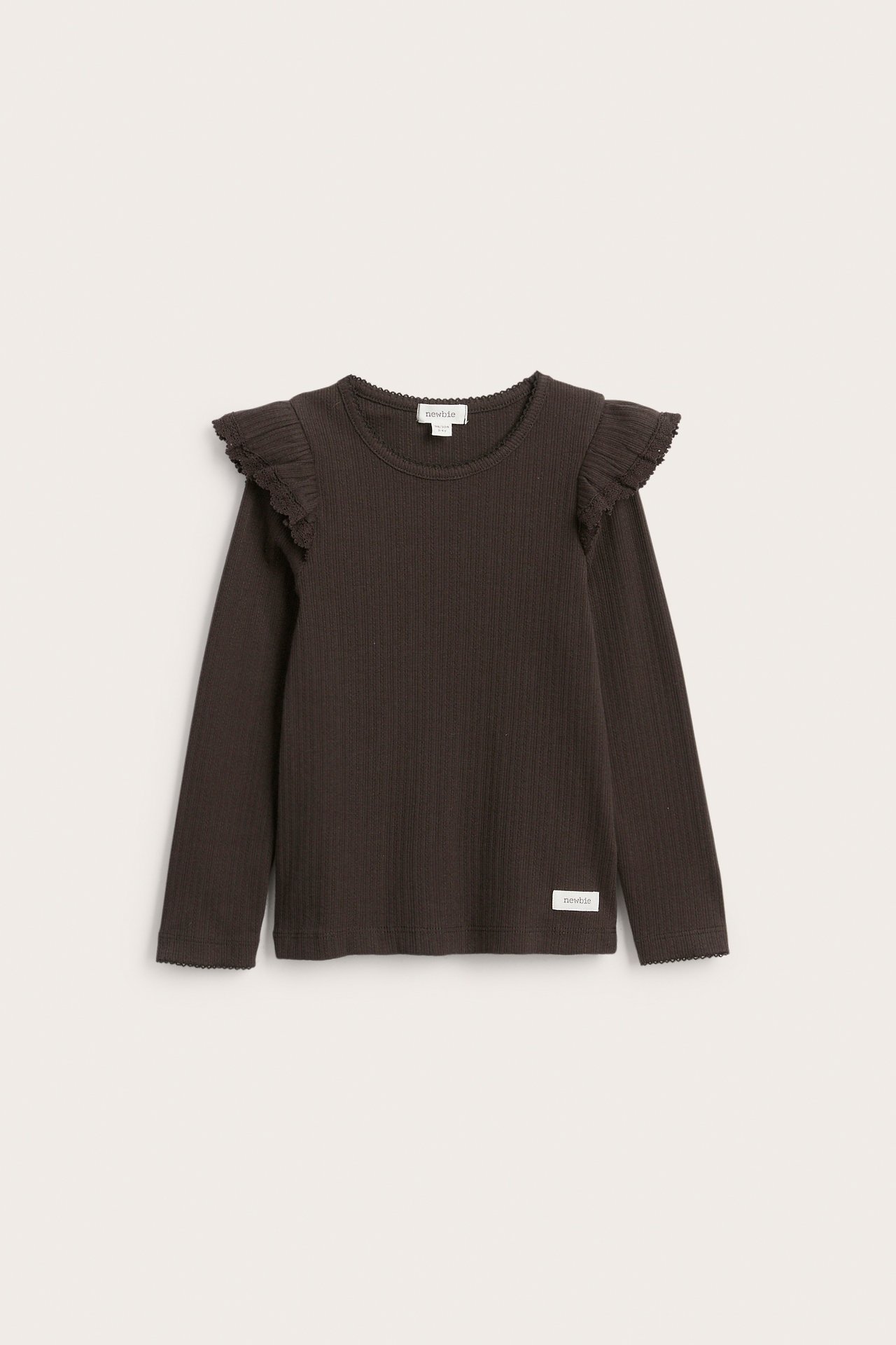 Ribbed top with frills - Dark brown - 2