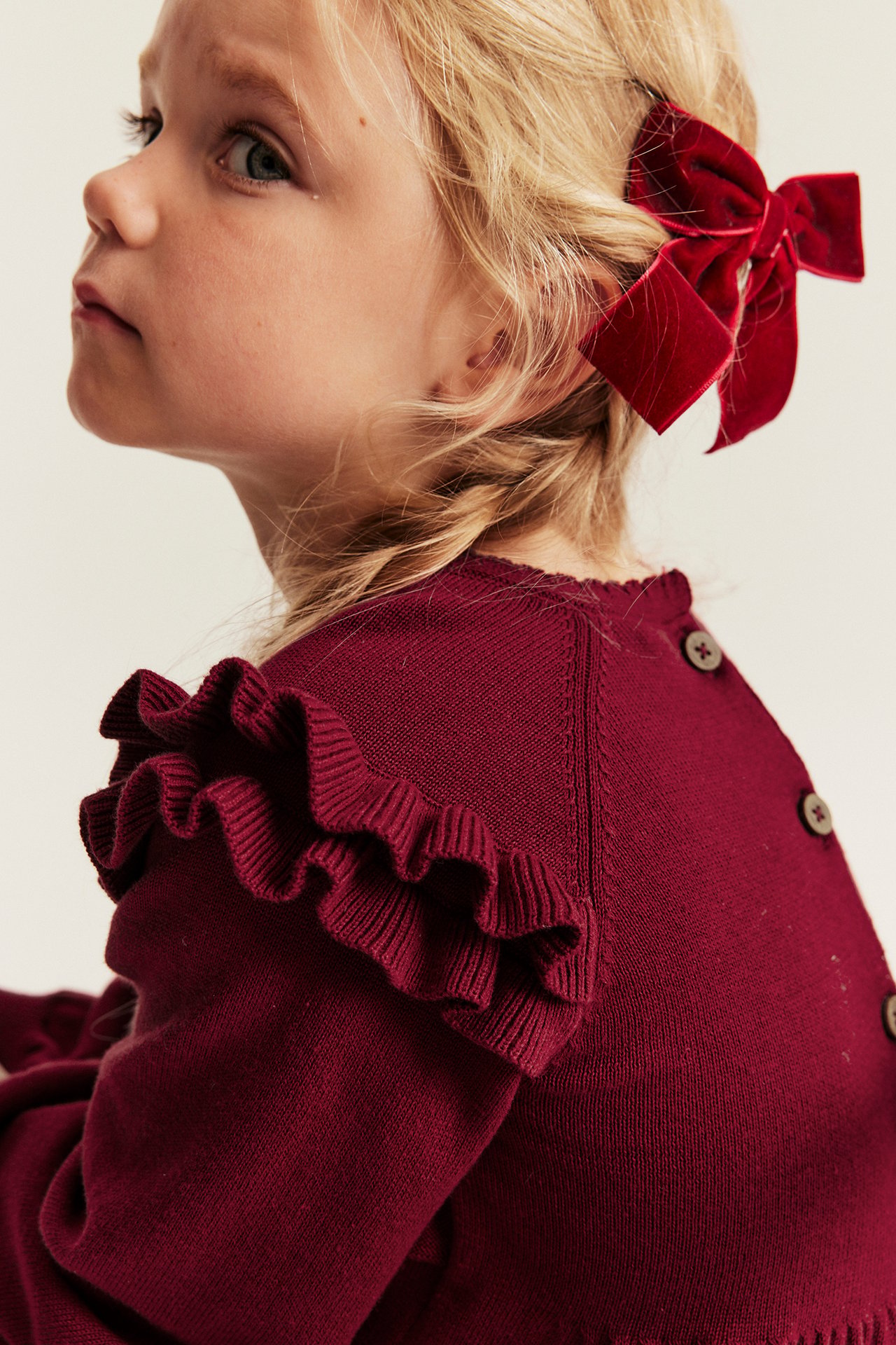Fine-knit Christmas dress with frills - Red - 3