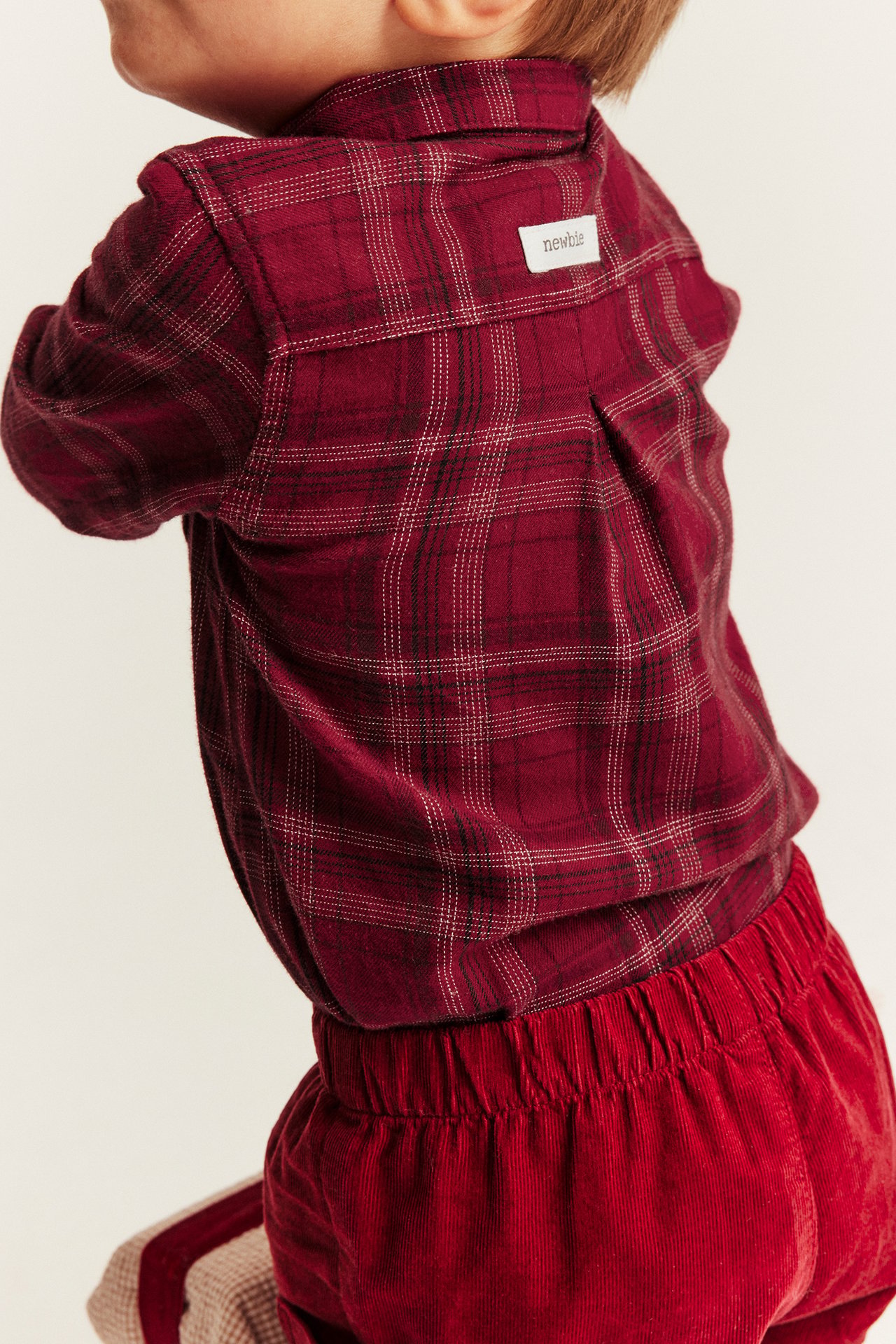 Plaid shirt bodysuit with collar - Red - 3