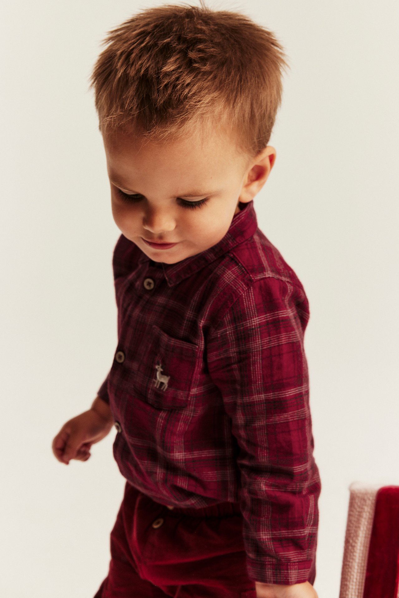 Plaid shirt bodysuit with collar - Red - 4