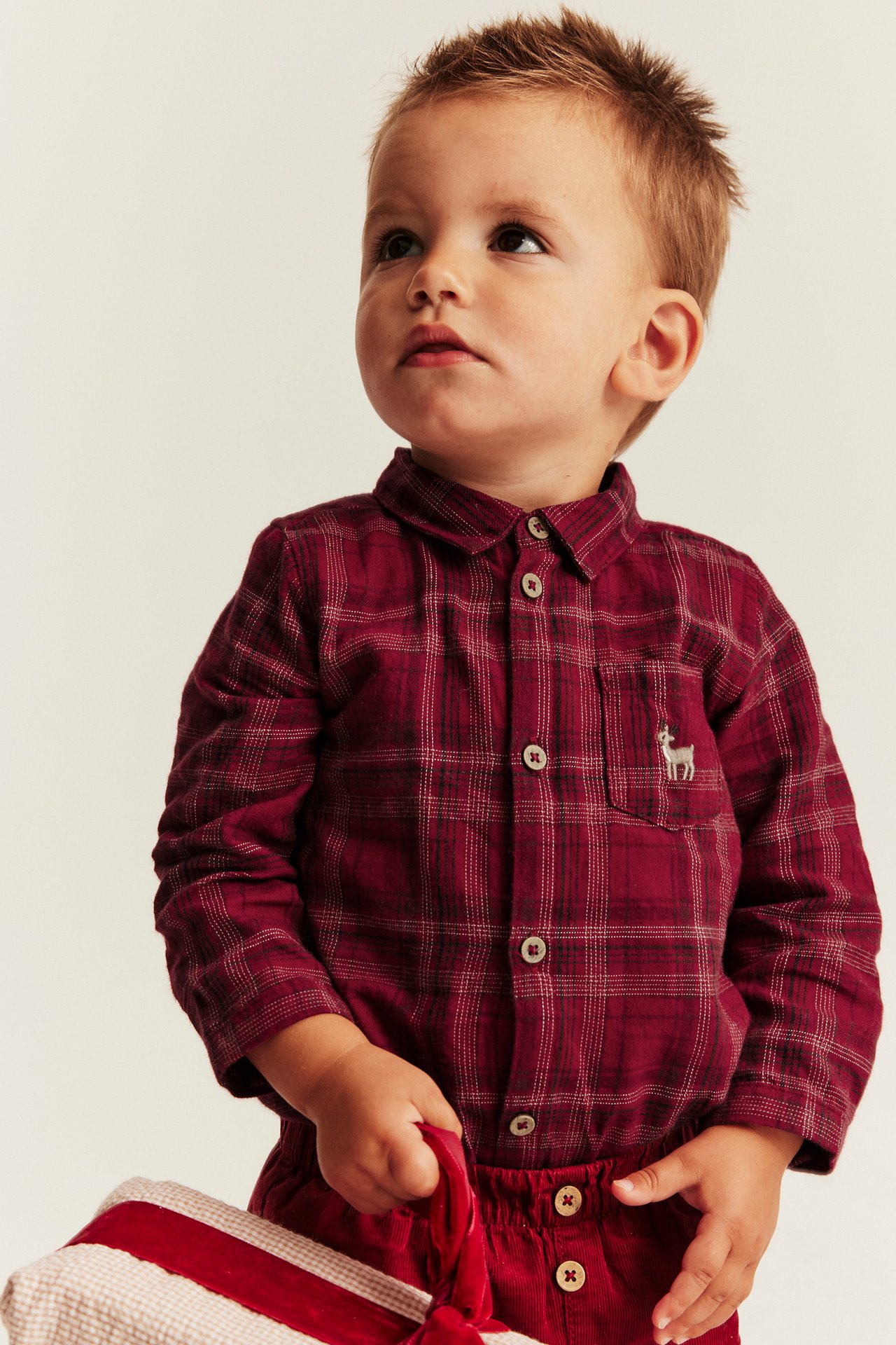 Plaid shirt bodysuit with collar - Red - 1