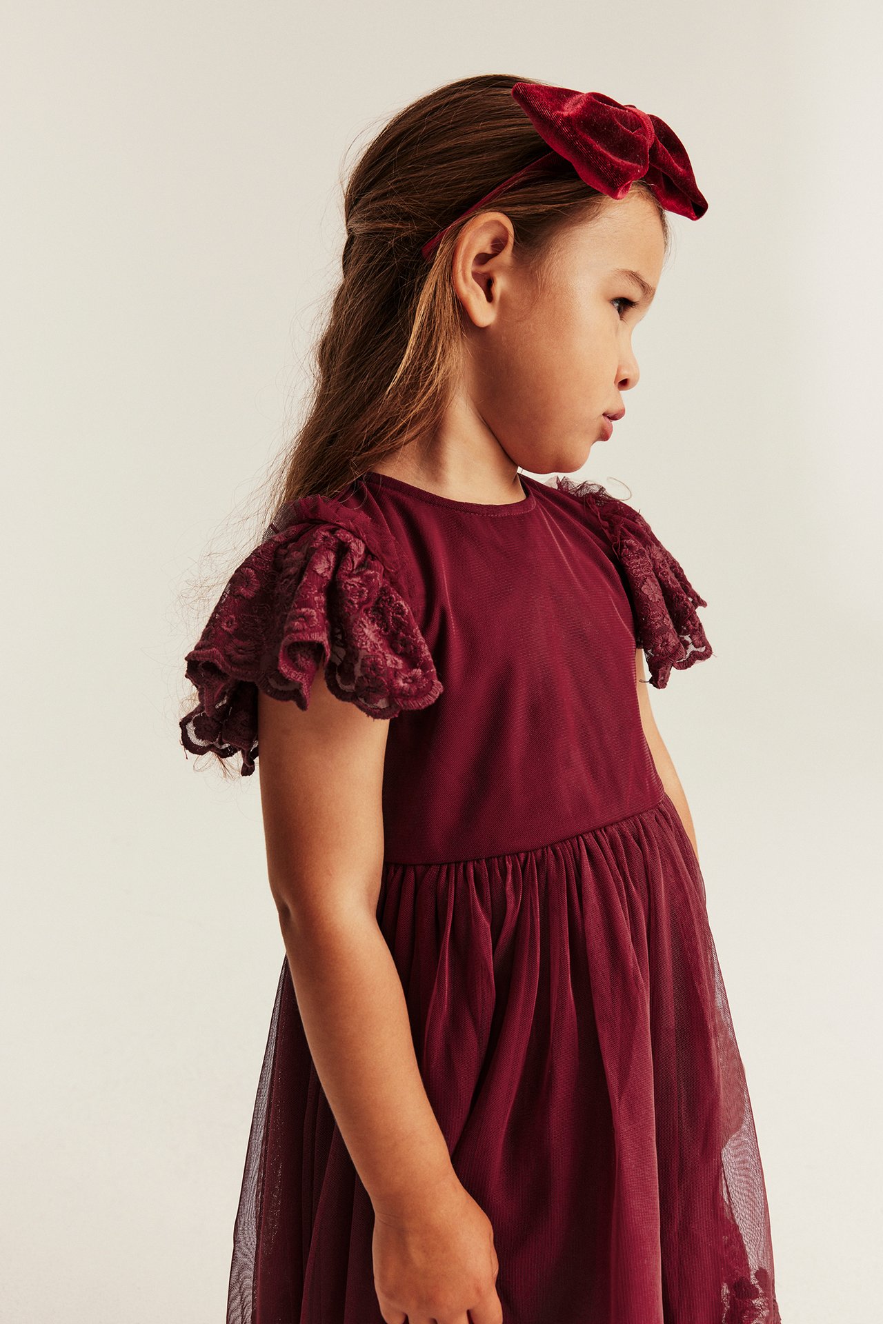 Mesh dress with embroidery - Red - 3