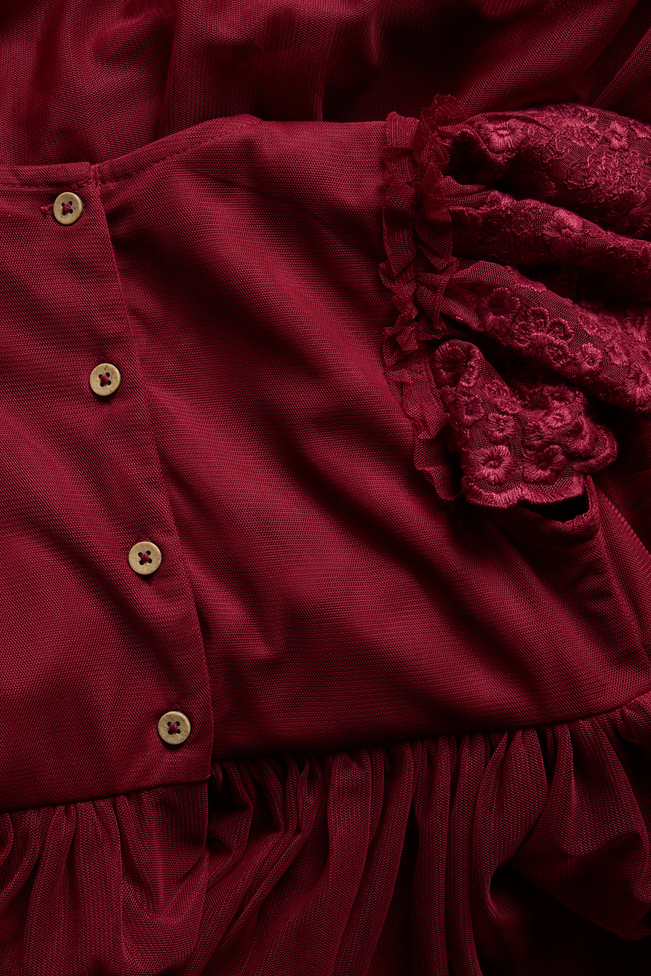 Mesh dress with embroidery - Red - 5