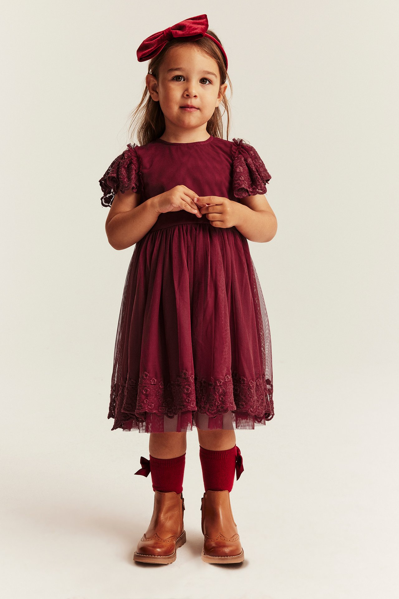 Mesh dress with embroidery - Red - 1