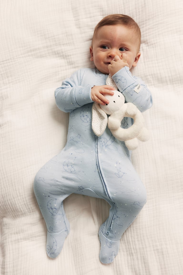 Animal 2-way zip pajamas | Light blue | Baby | Newbie