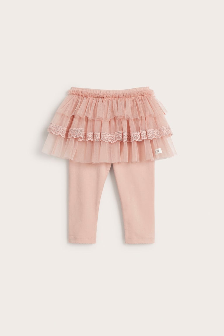 Legging Fille Baby Pink - Taille 7 - Rose Pâle/ivoire - Sequins Et Dentelle - NEUF Avec étiquette