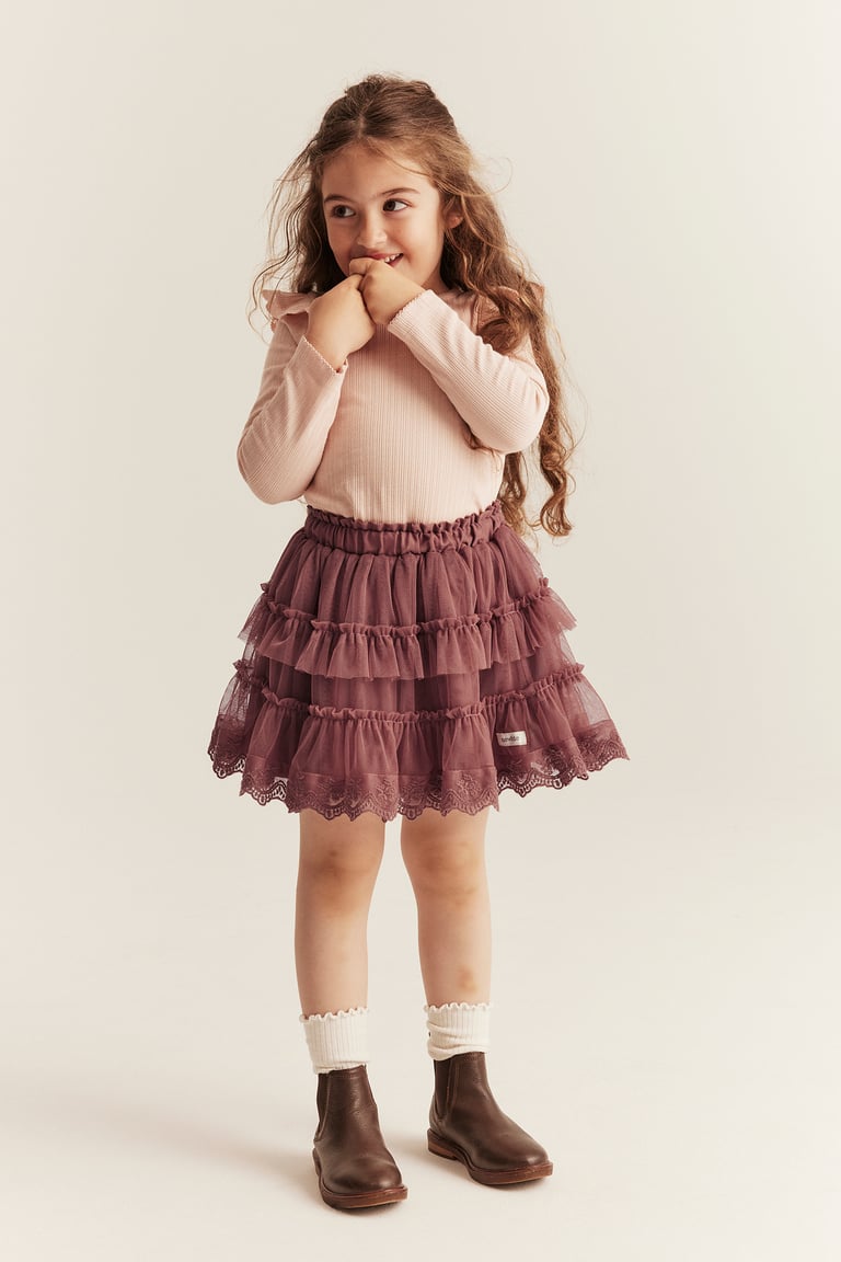 Mesh skirt with frills | Dark pink | Kids | Newbie