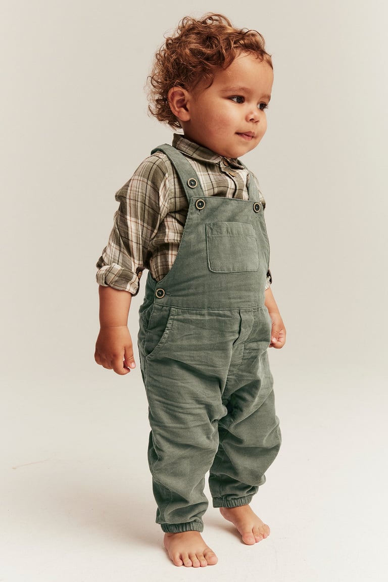 Corduroy dungarees Dark green Baby Newbie