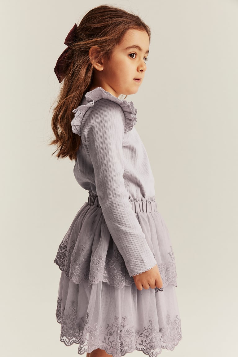 Ribbed top with frills | Light purple | Kids | Newbie