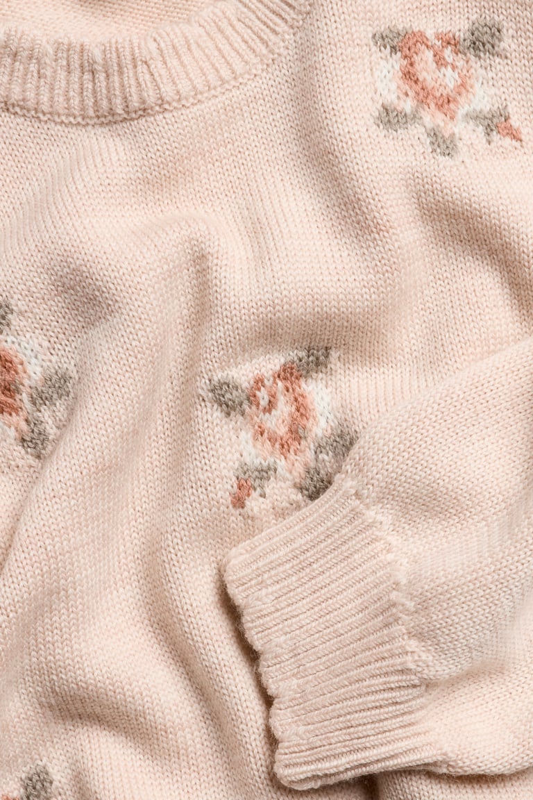 Knitted wool jumper with roses | Pink | Kids | Newbie