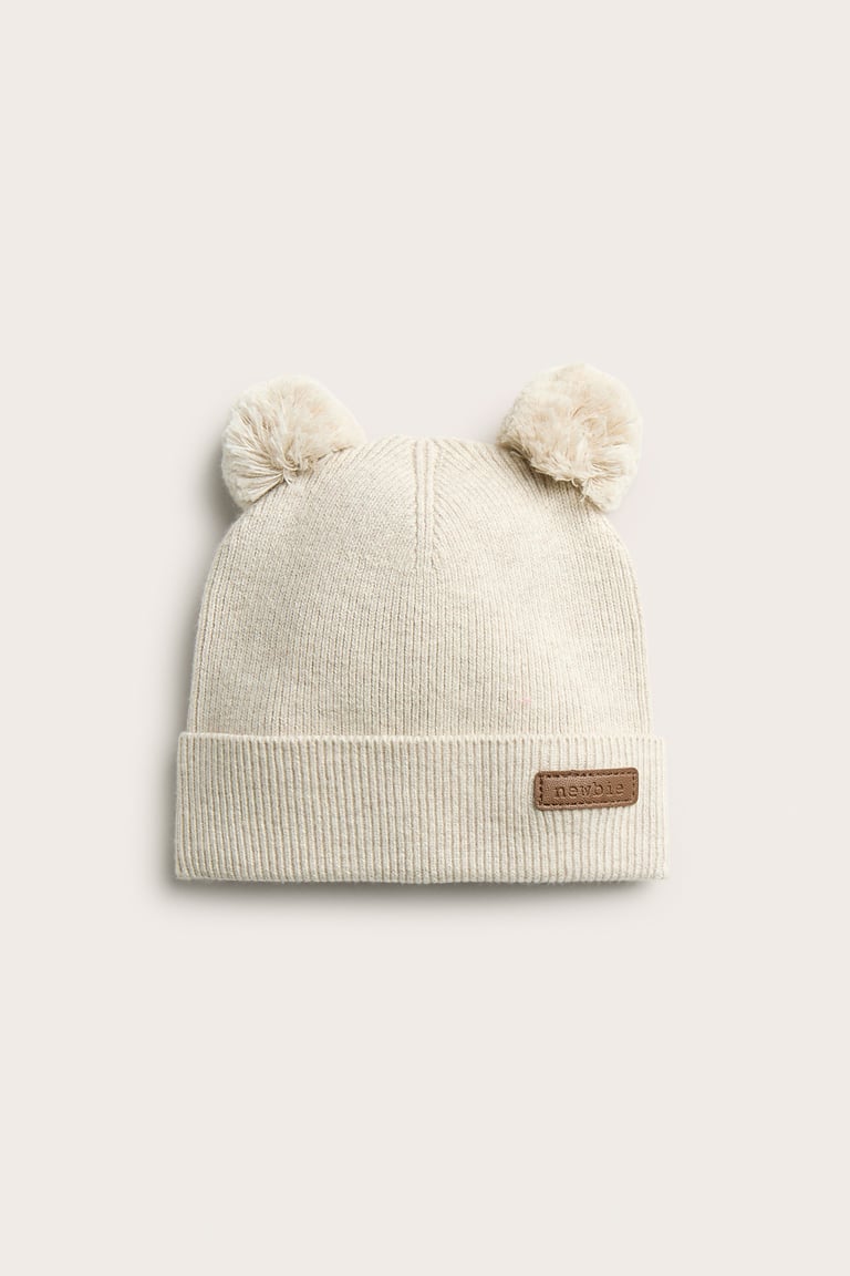 Hat with two pom-poms | Beige mélange | Baby | Newbie