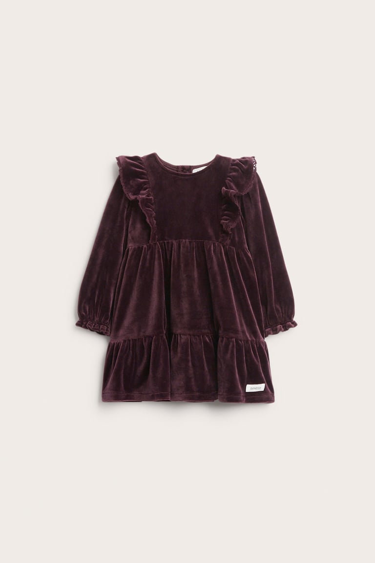 Velour dress with frills | Red | Baby | Newbie