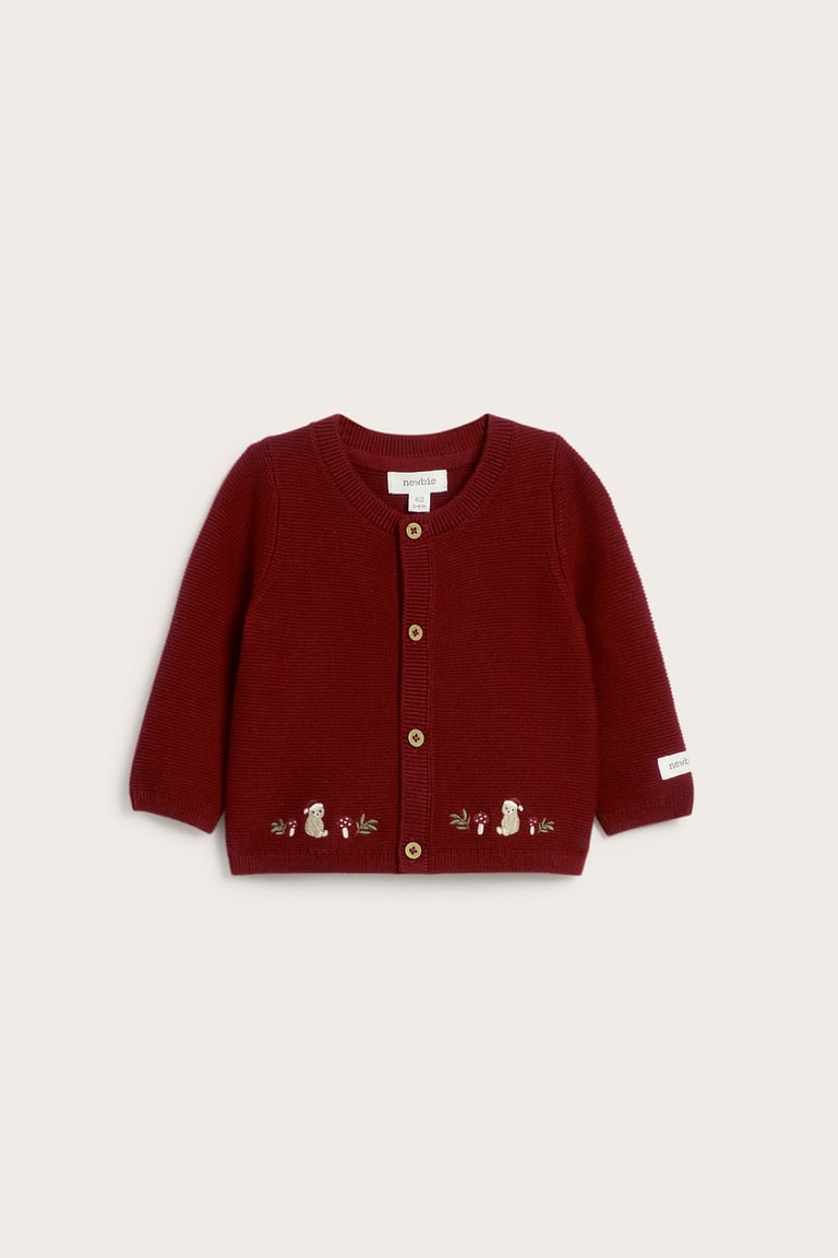 Knitted Christmas cardigan with bear theme | Red | Baby | Newbie
