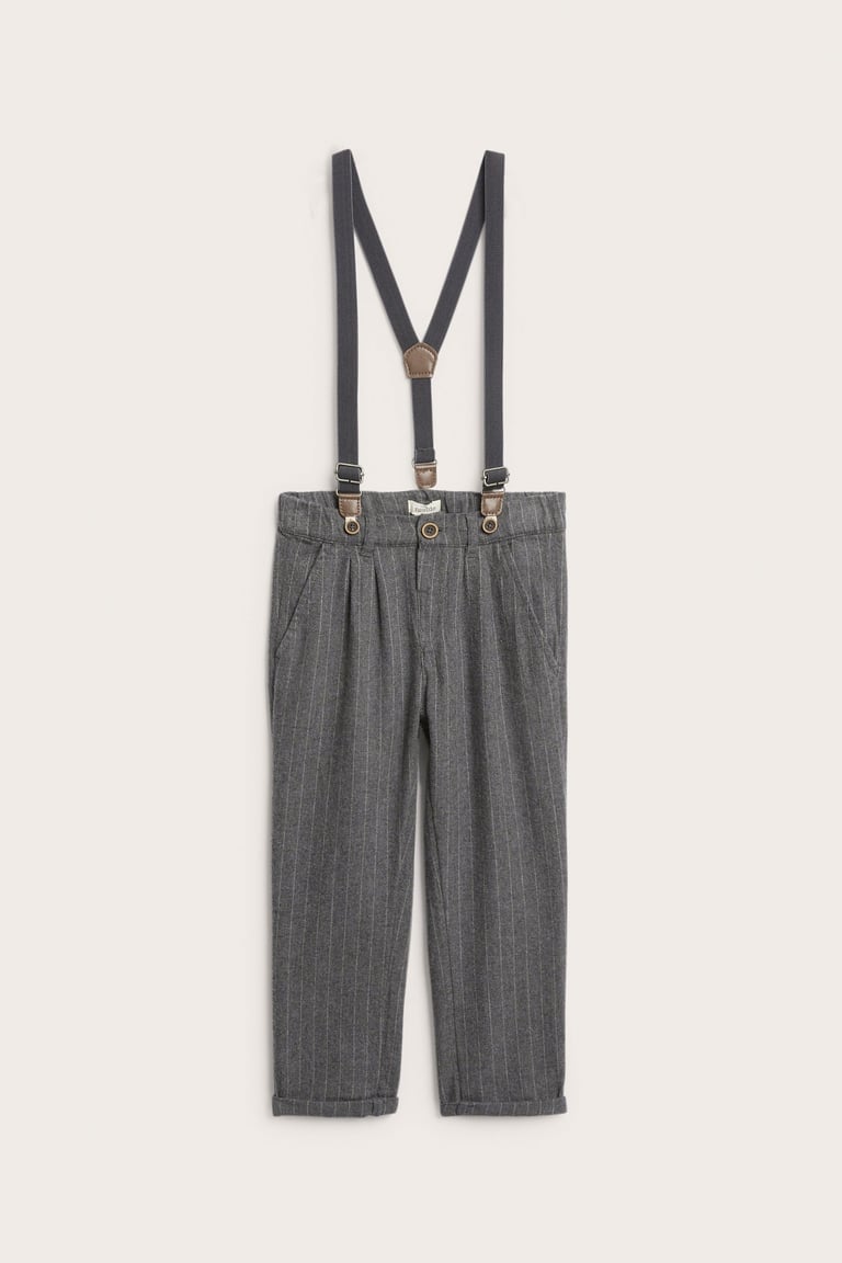 Woven dress trousers with braces | Beige mélange | Kids | Newbie