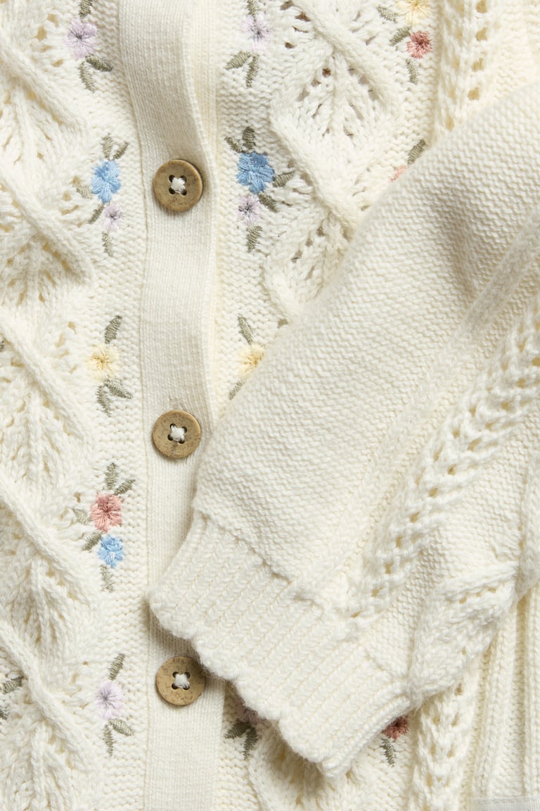 Floral pattern-knitted cardigan | Off-white | Baby | Newbie