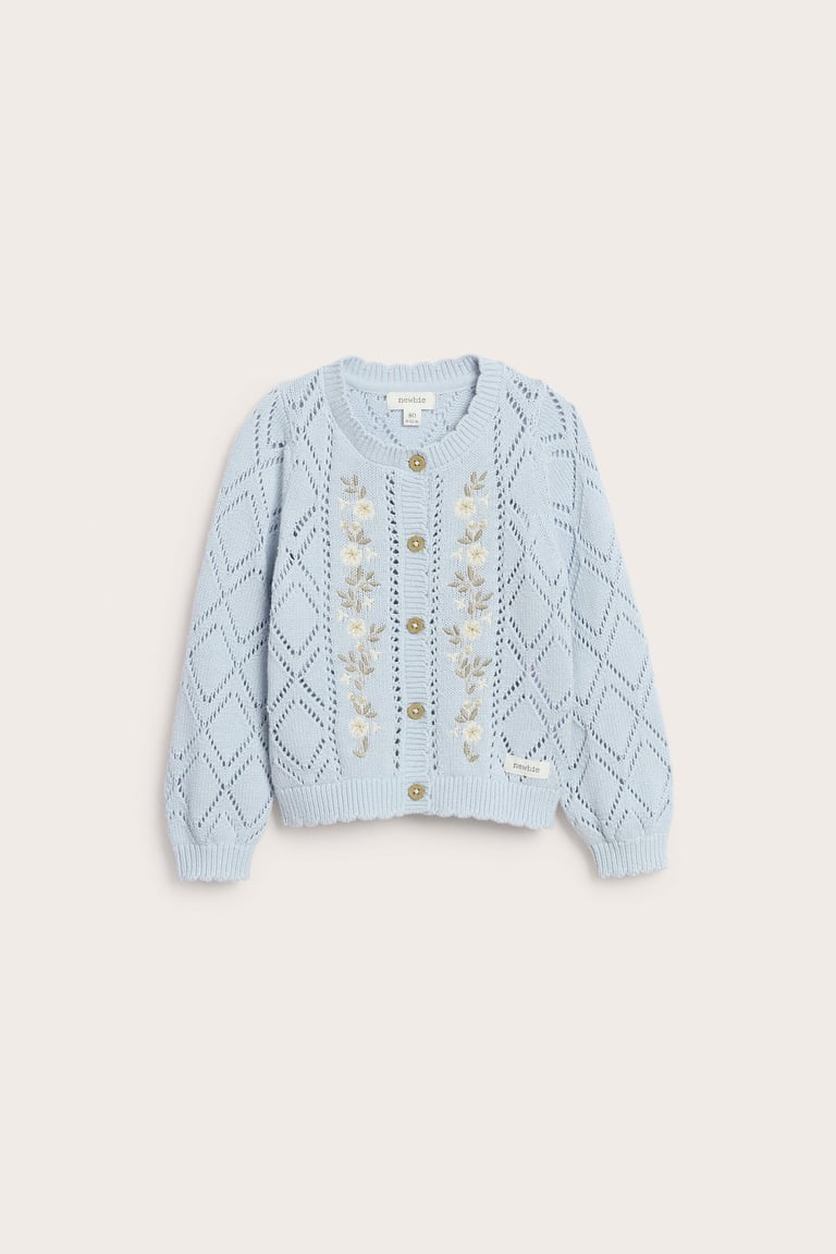 Knitted floral cardigan | Light blue | Baby | Newbie