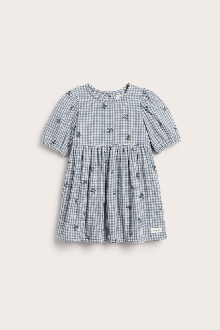 Plaid dress with blueberry print | Blue | Baby | Newbie Plaid dress with blueberry print | Blue | Baby | Newbie