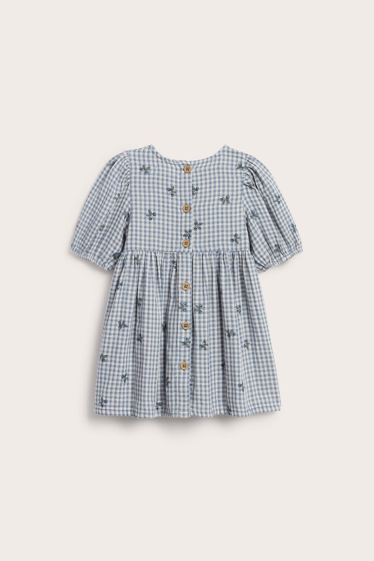 Plaid dress with blueberry print | Blue | Baby | Newbie Plaid dress with blueberry print | Blue | Baby | Newbie