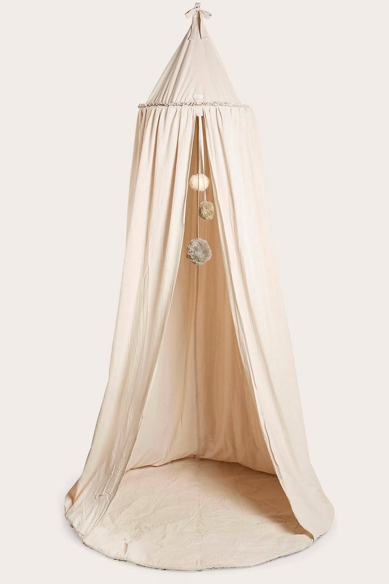 Children's tent with pompoms Light beige Baby Newbie