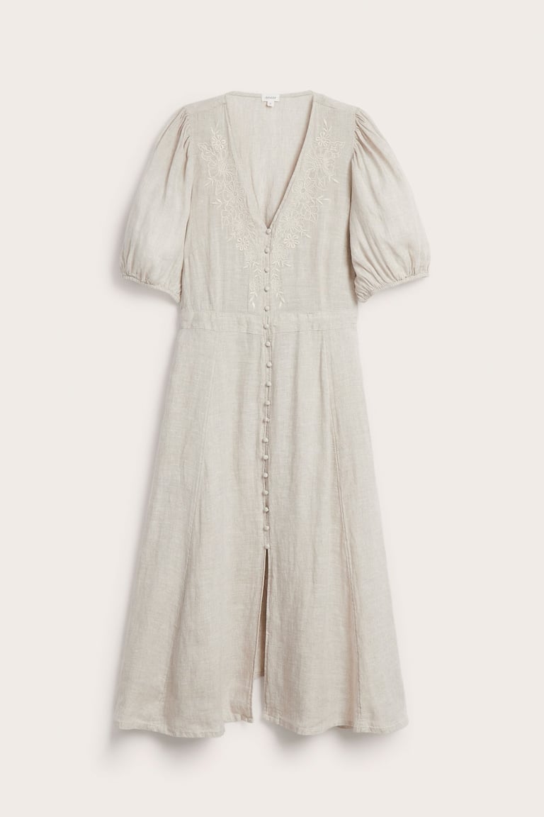 cream linen dress with sleeves Maxi linen dress Shally