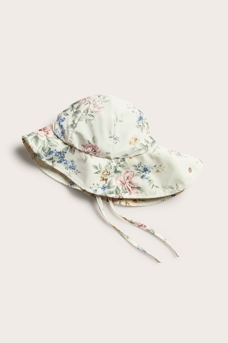 Floral Print and White Sun Hat Wide Brim Floral Women Sun Hat - Side Ties Bucket Hat  main image 4
